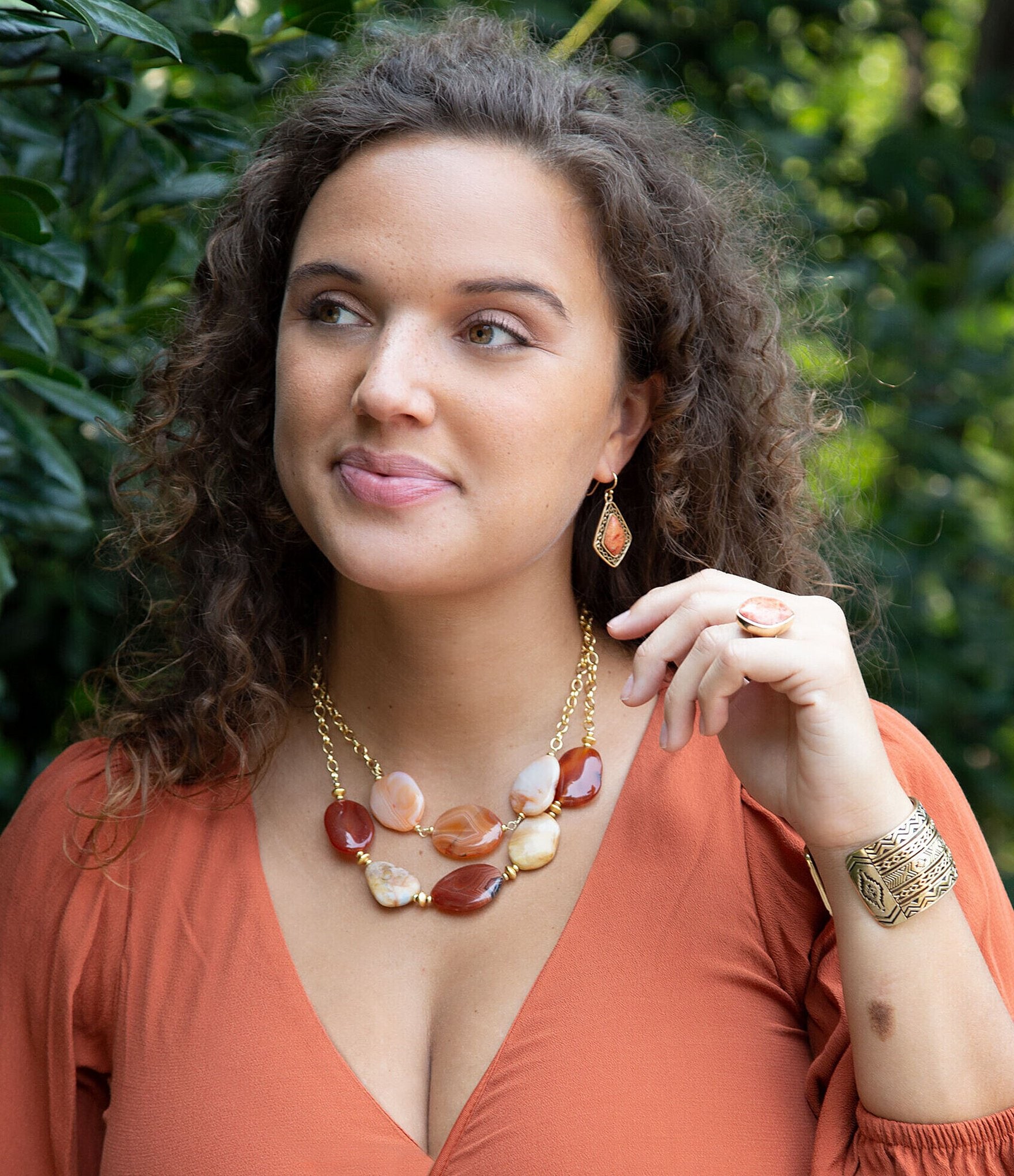 Barse Bronze and Orange Sponge Coral Stone Drop Earrings