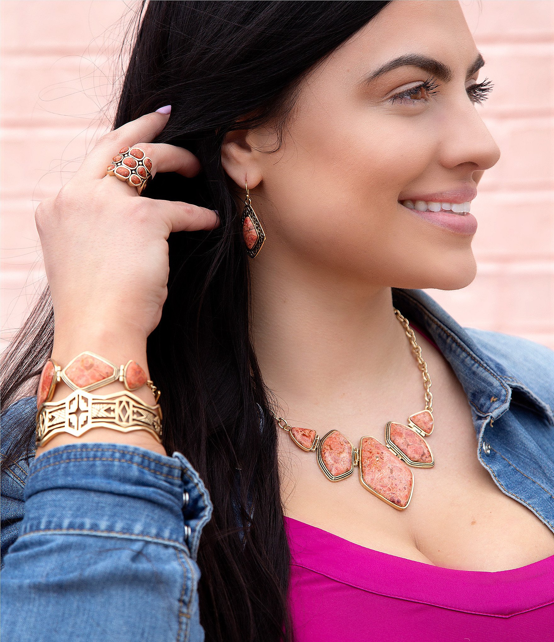 Barse Bronze and Orange Sponge Coral Stone Drop Earrings