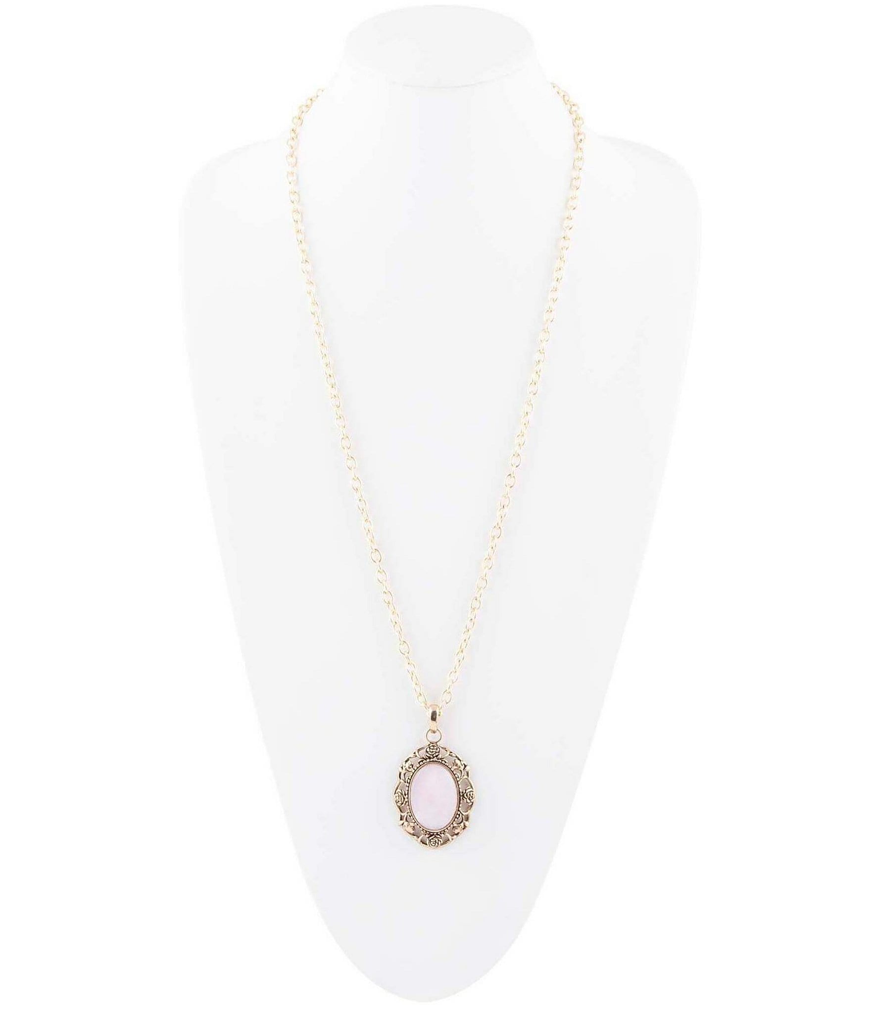 Barse Bronze and Pink Opal Genuine Stone Long Pendant Necklace