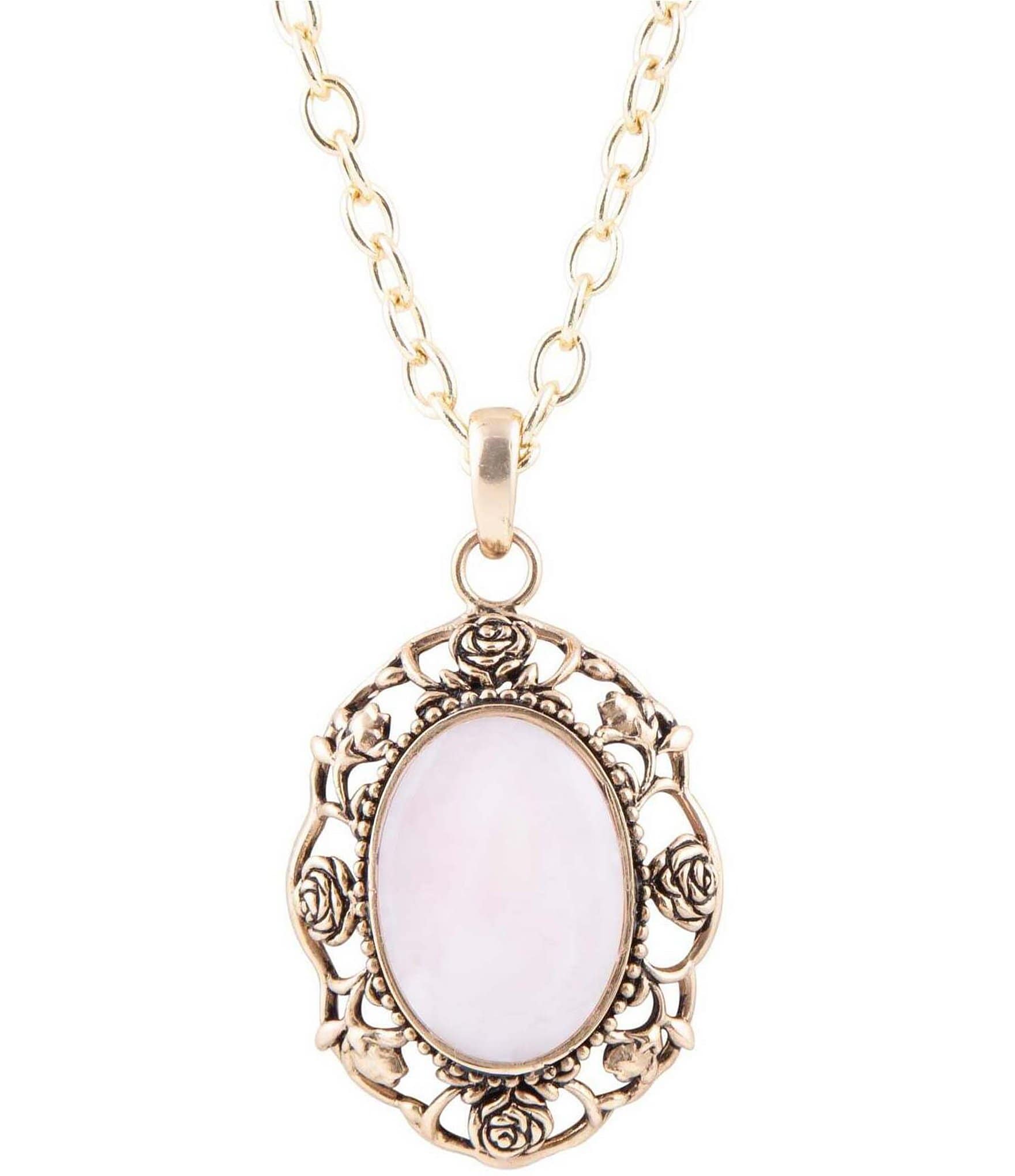 Barse Bronze and Pink Opal Genuine Stone Long Pendant Necklace