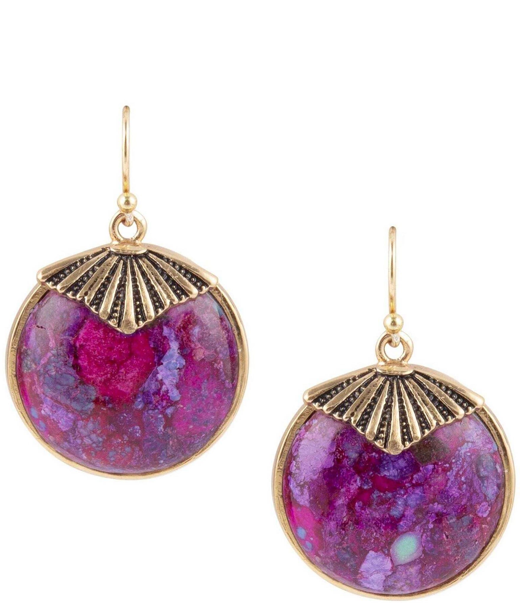 Barse Bronze and Purple Turquoise Drop Earrings