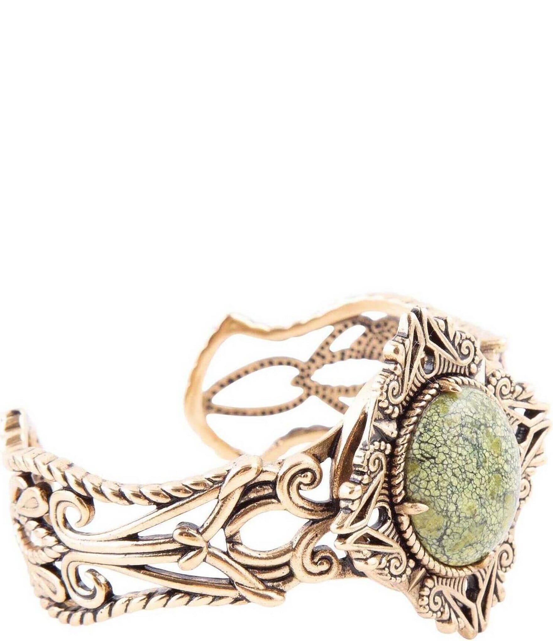 Barse Bronze and Serpentine Cuff Statement Bracelet