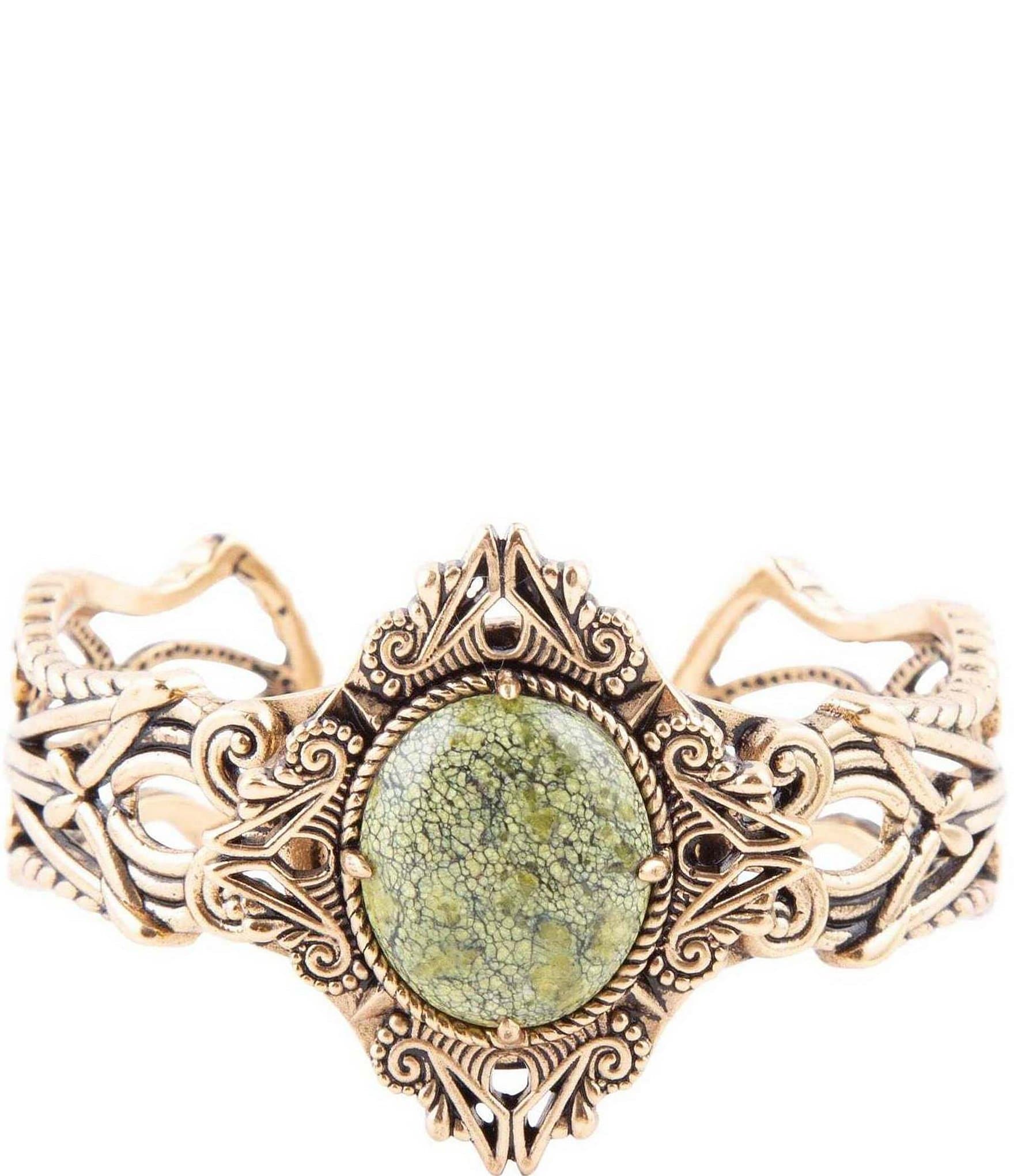 Barse Bronze and Serpentine Cuff Statement Bracelet