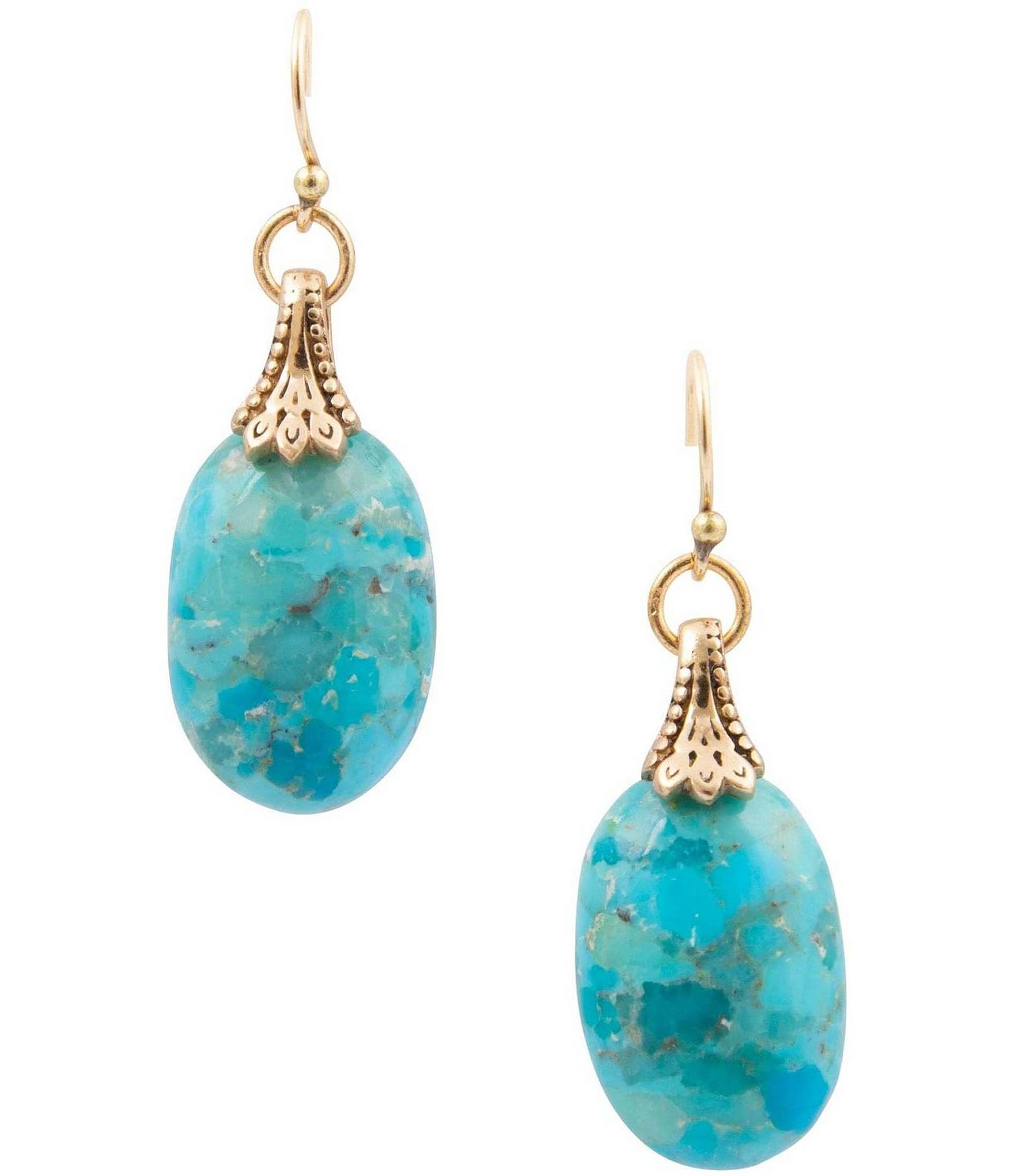 Barse Bronze and Turquoise Desert Bloom Drop Earrings