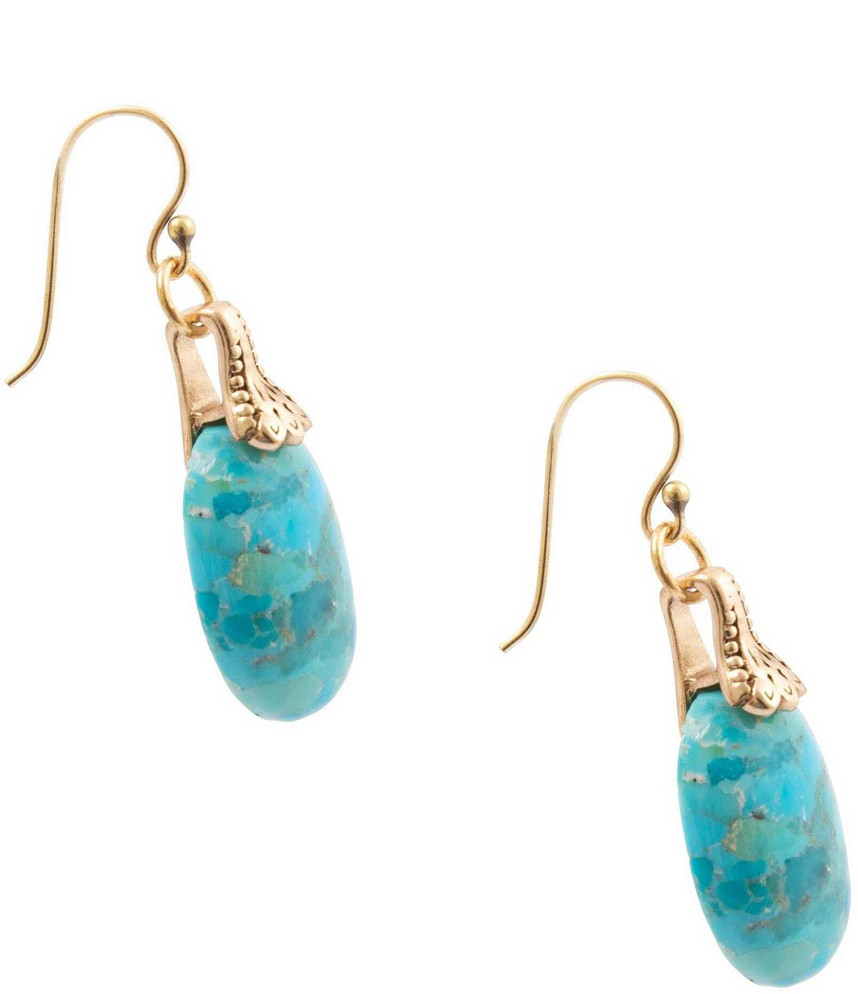 Barse Bronze and Turquoise Desert Bloom Drop Earrings