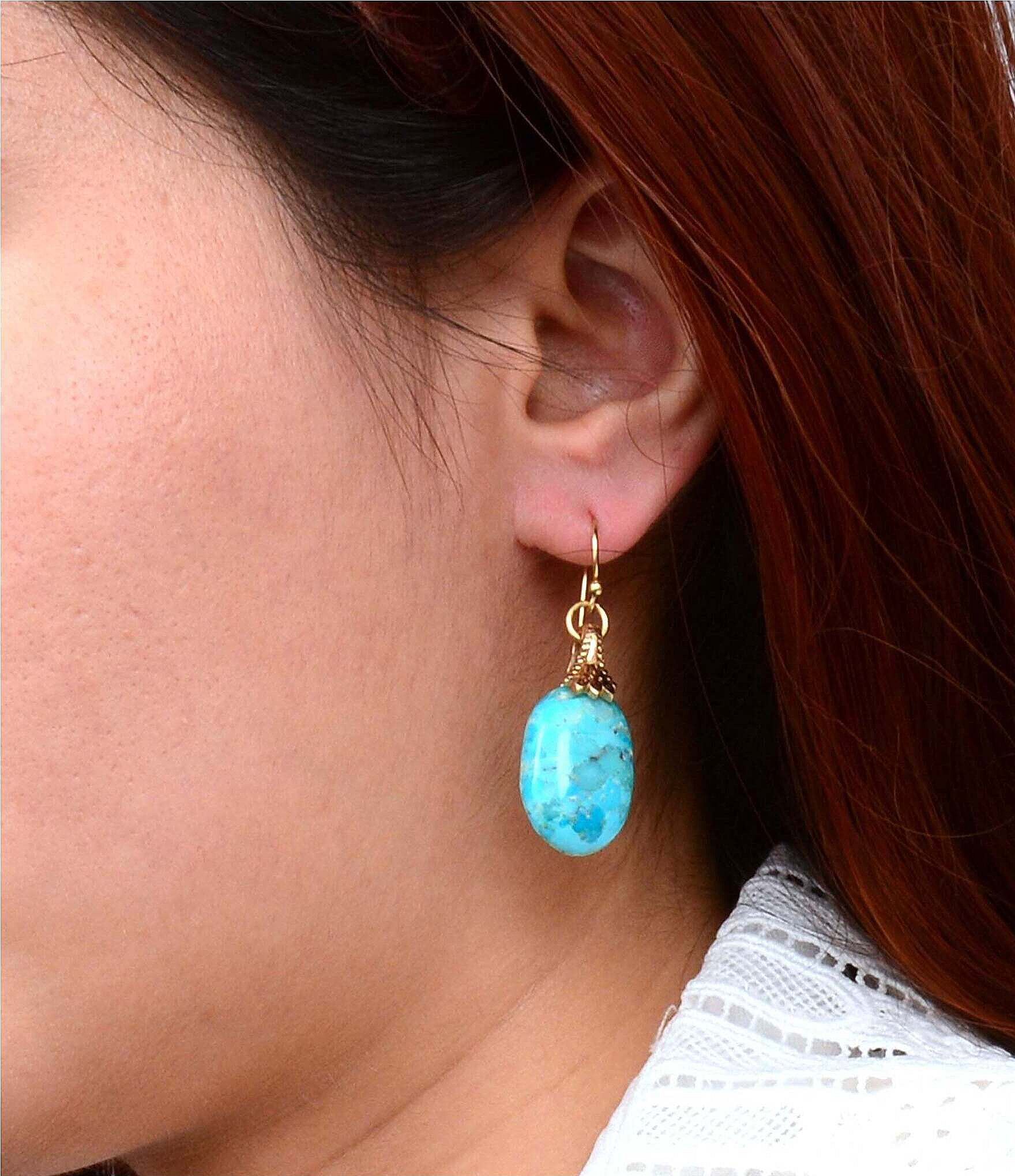 Barse Bronze and Turquoise Desert Bloom Drop Earrings
