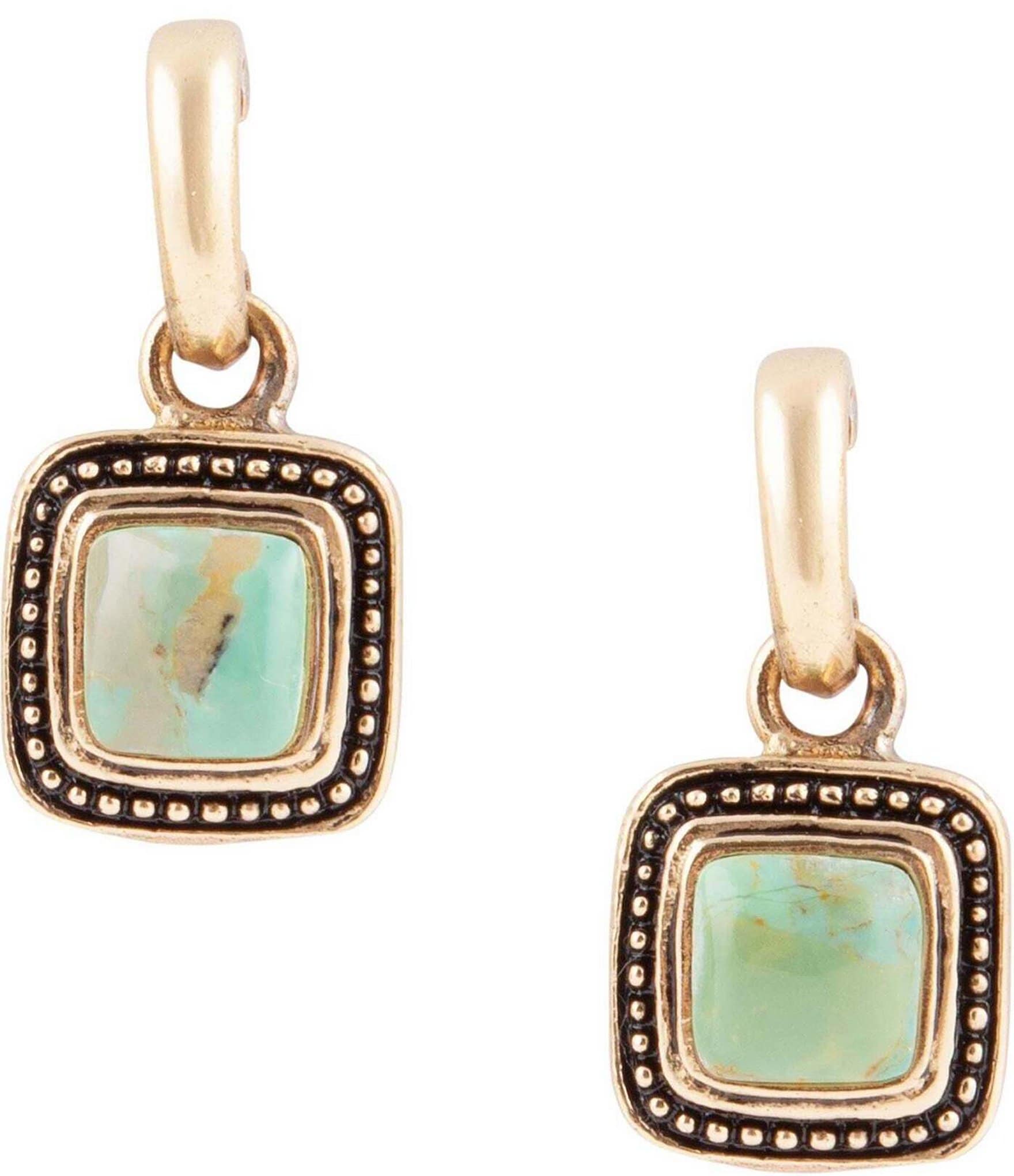 Barse Bronze and Genuine Turquoise Stone Square Drop Earrings