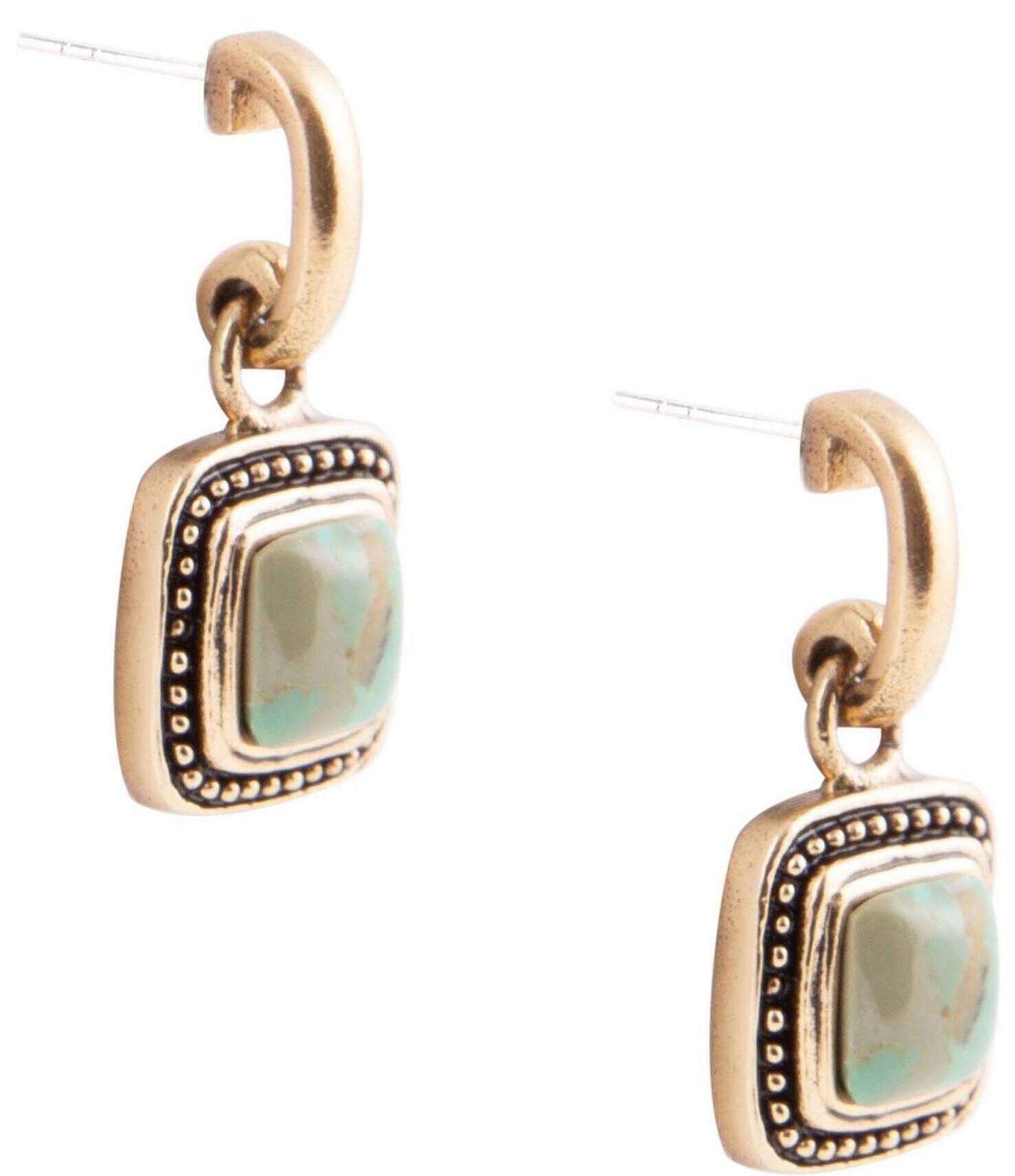 Barse Bronze and Genuine Turquoise Stone Square Drop Earrings