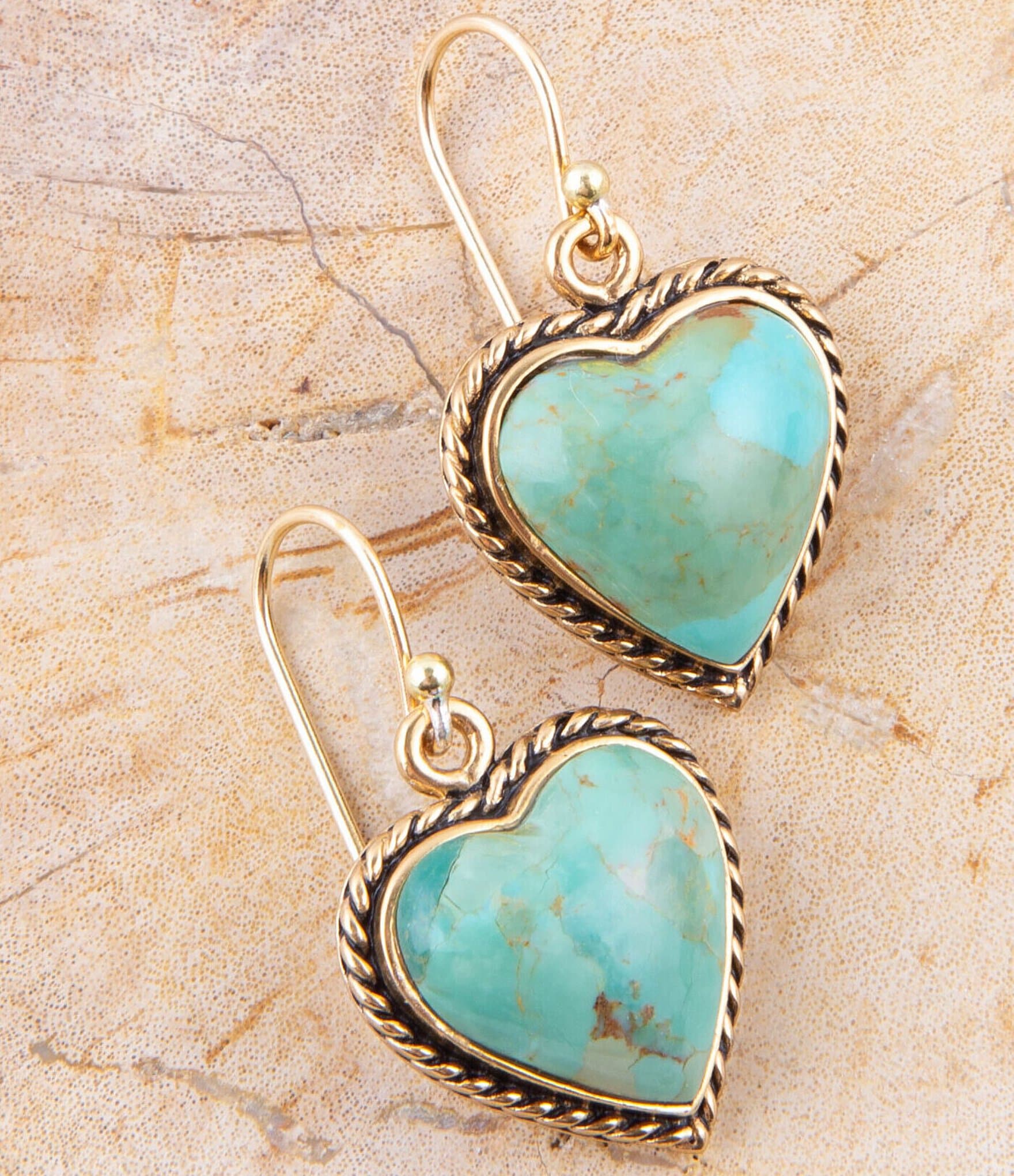 Barse Bronze and Turquoise Heart Drop Earrings