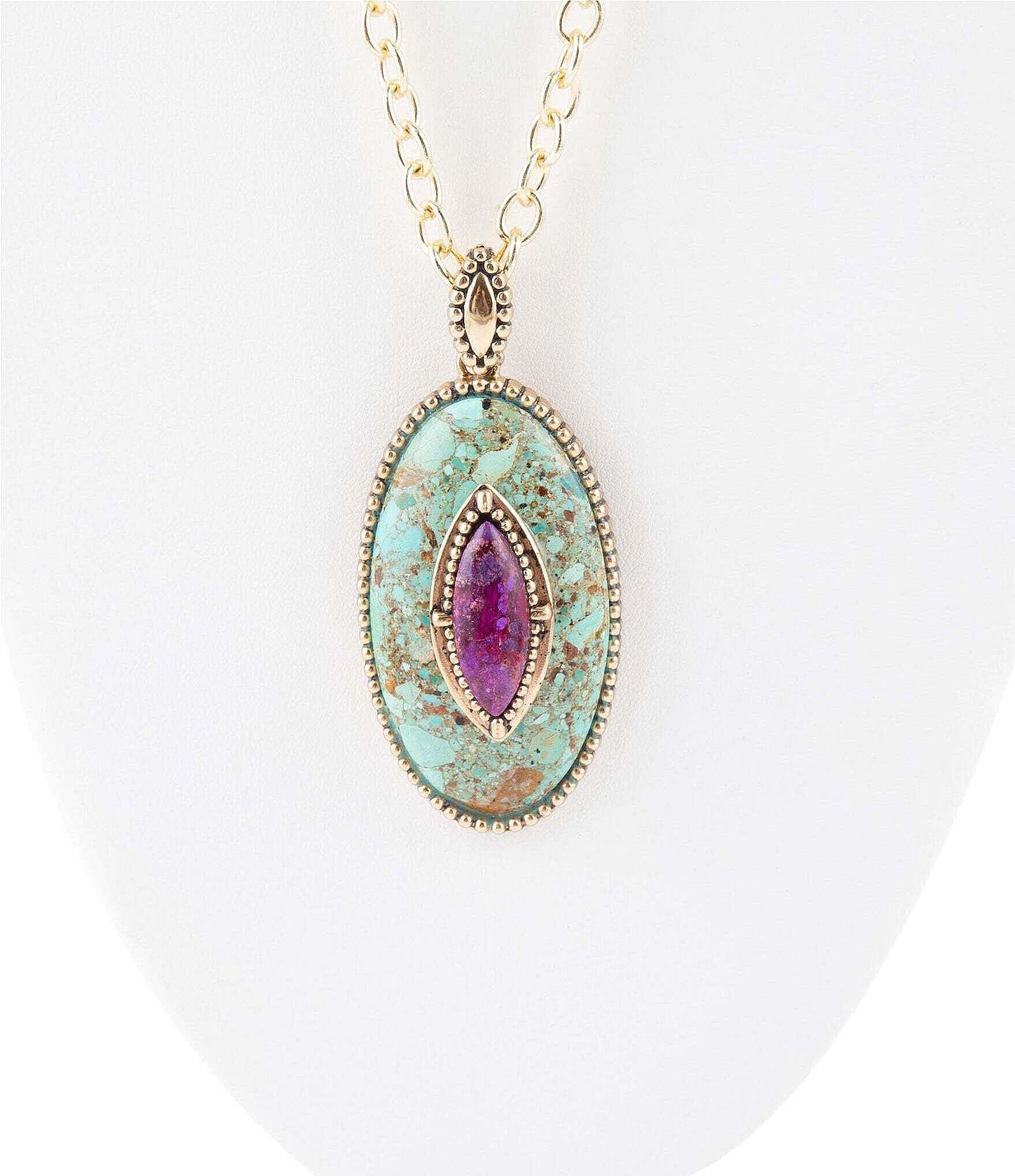 Barse Bronze and Turquoise Long Pendant Necklace