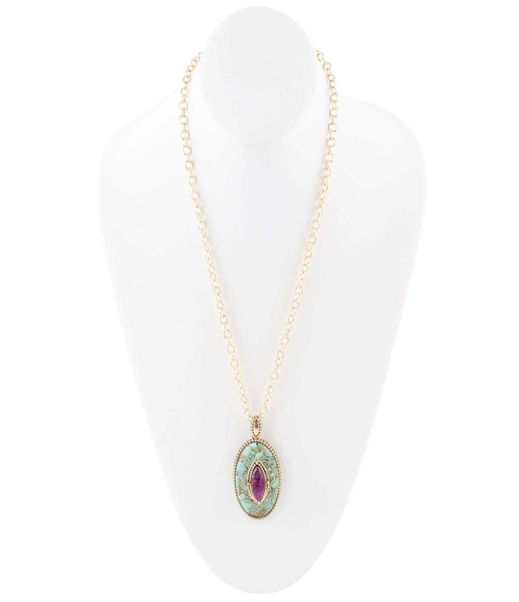 Barse Bronze and Turquoise Long Pendant Necklace