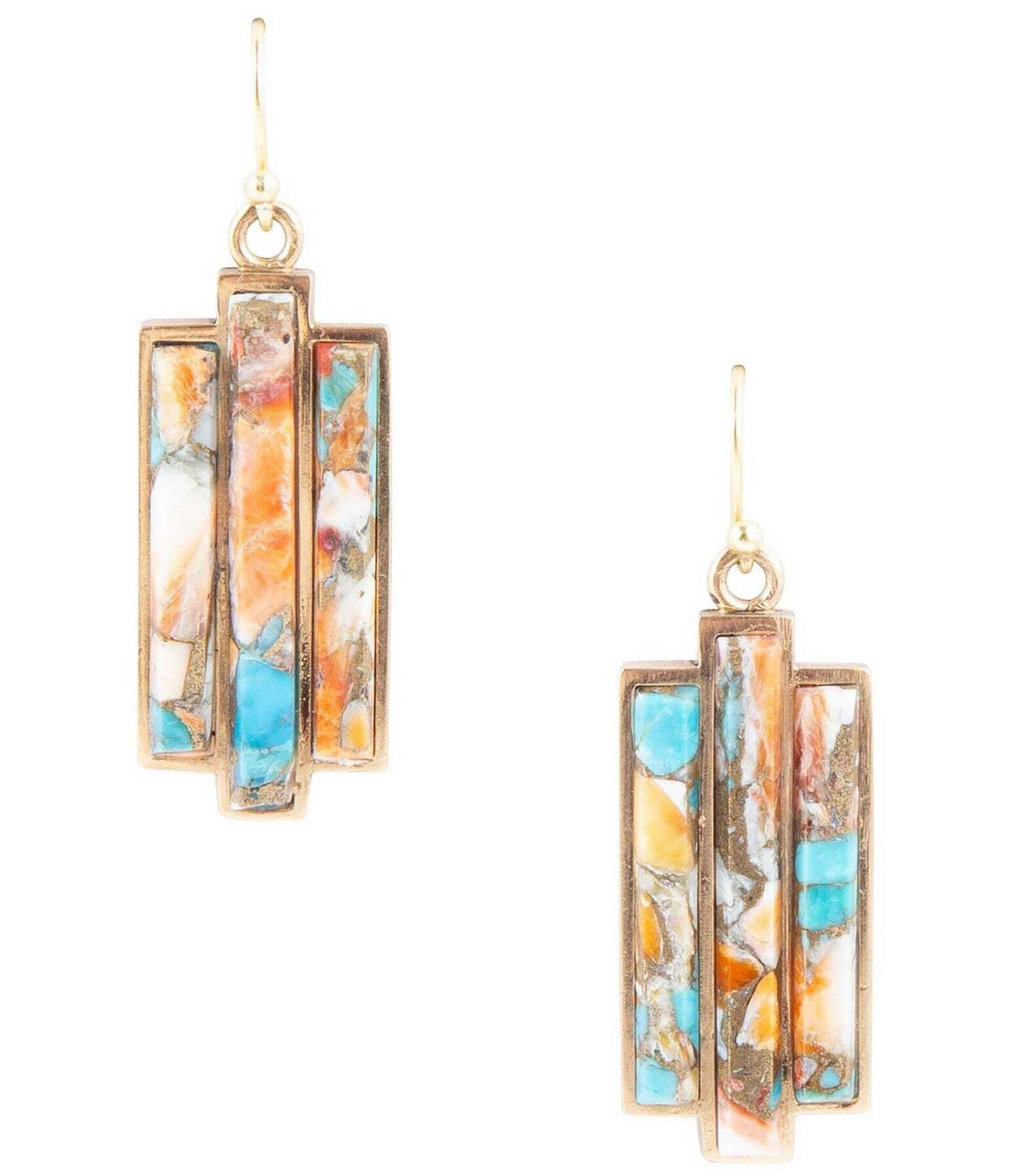 Barse Bronze and Turquoise Heart Drop Earrings - Gold