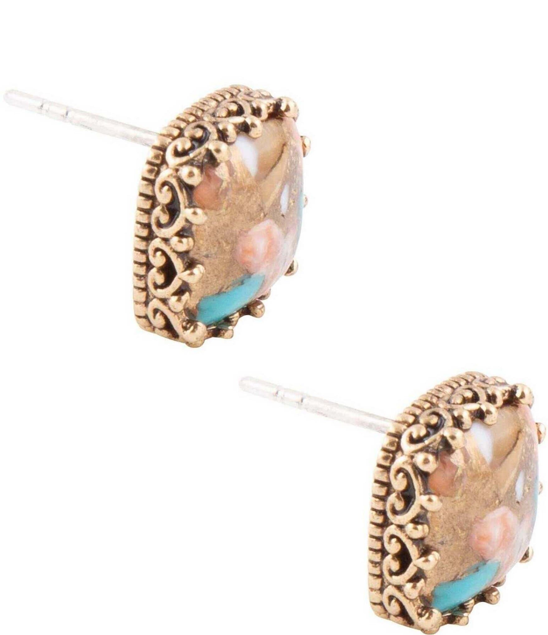 Barse Bronze and Genuine Turquoise Spiny Oyster Matrix Stone Stud Earrings