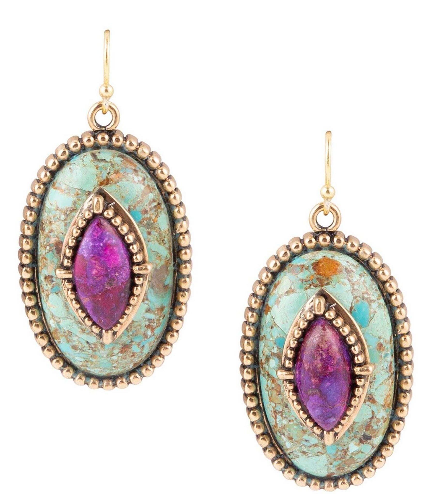 Barse Bronze and Turquoise Heart Drop Earrings - Gold