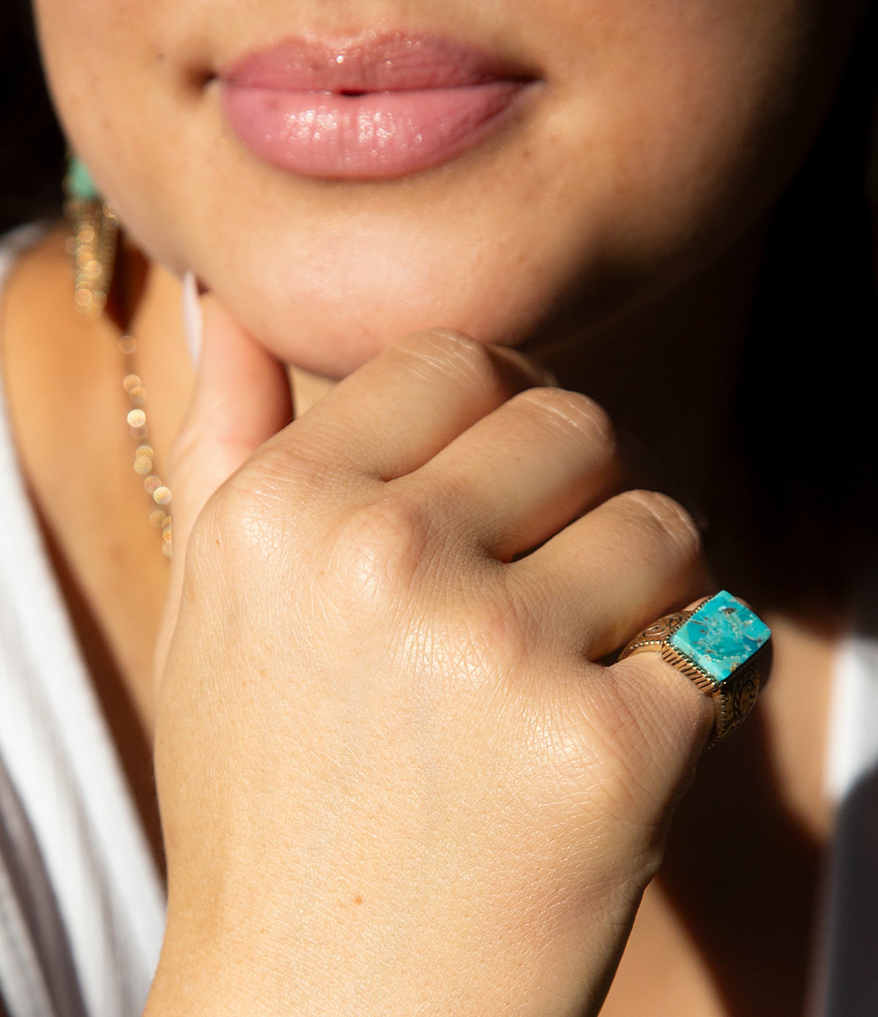 Barse Bronze and Turquoise Tooled Statement Ring