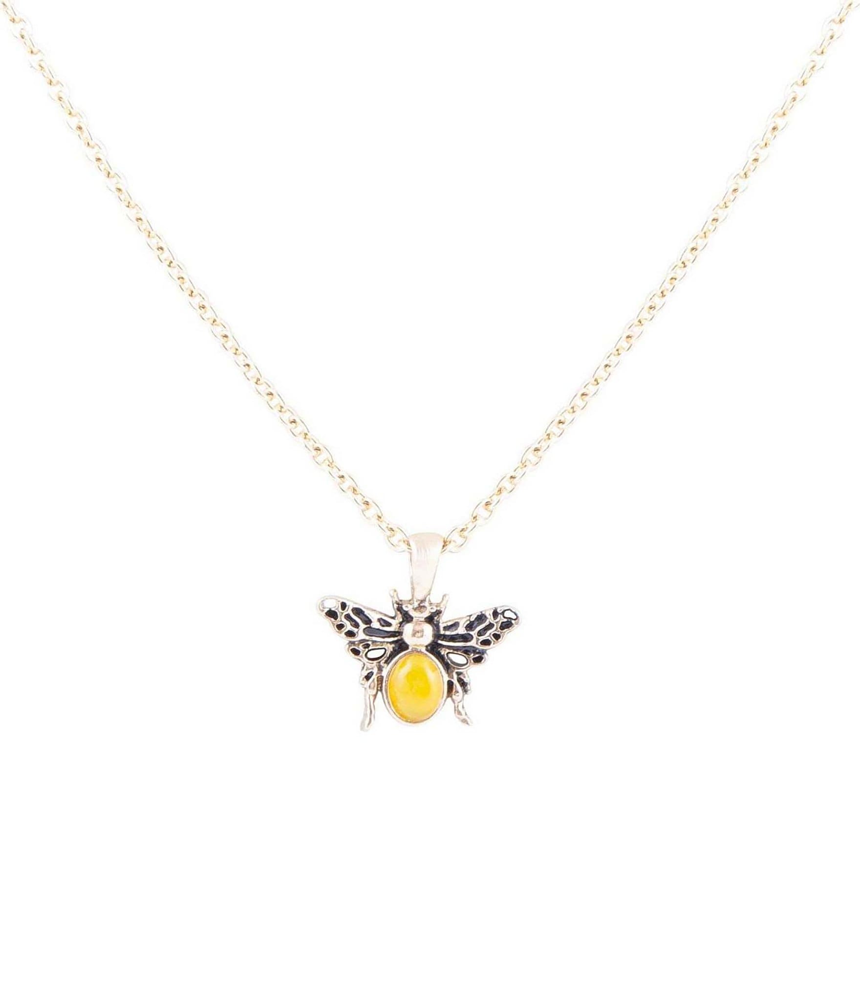 Barse Bronze and Genuine Yellow Agate Stone Bee Short Pendant Necklace