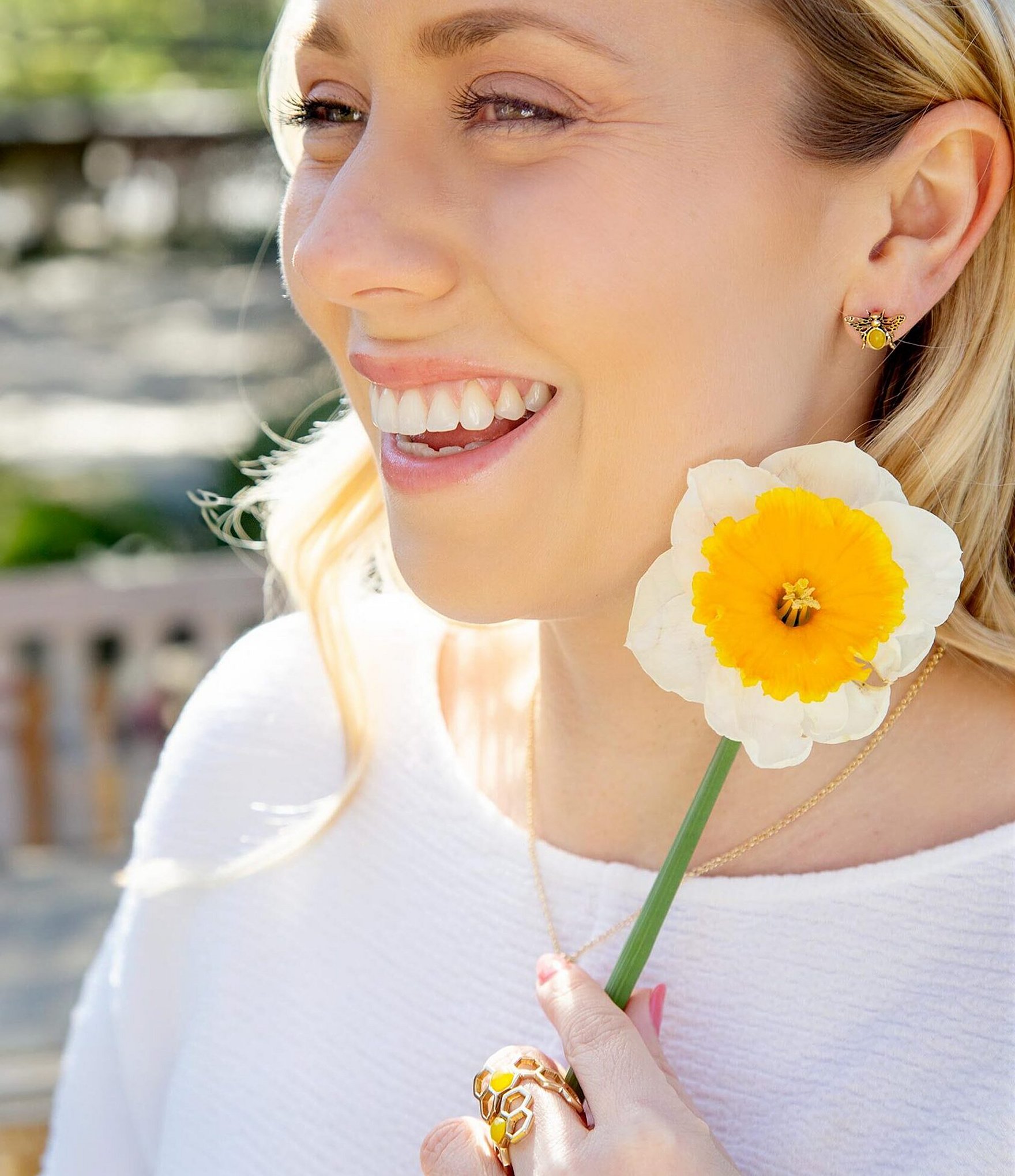 Barse Bronze and Genuine Yellow Agate Stone Bee Stud Earrings