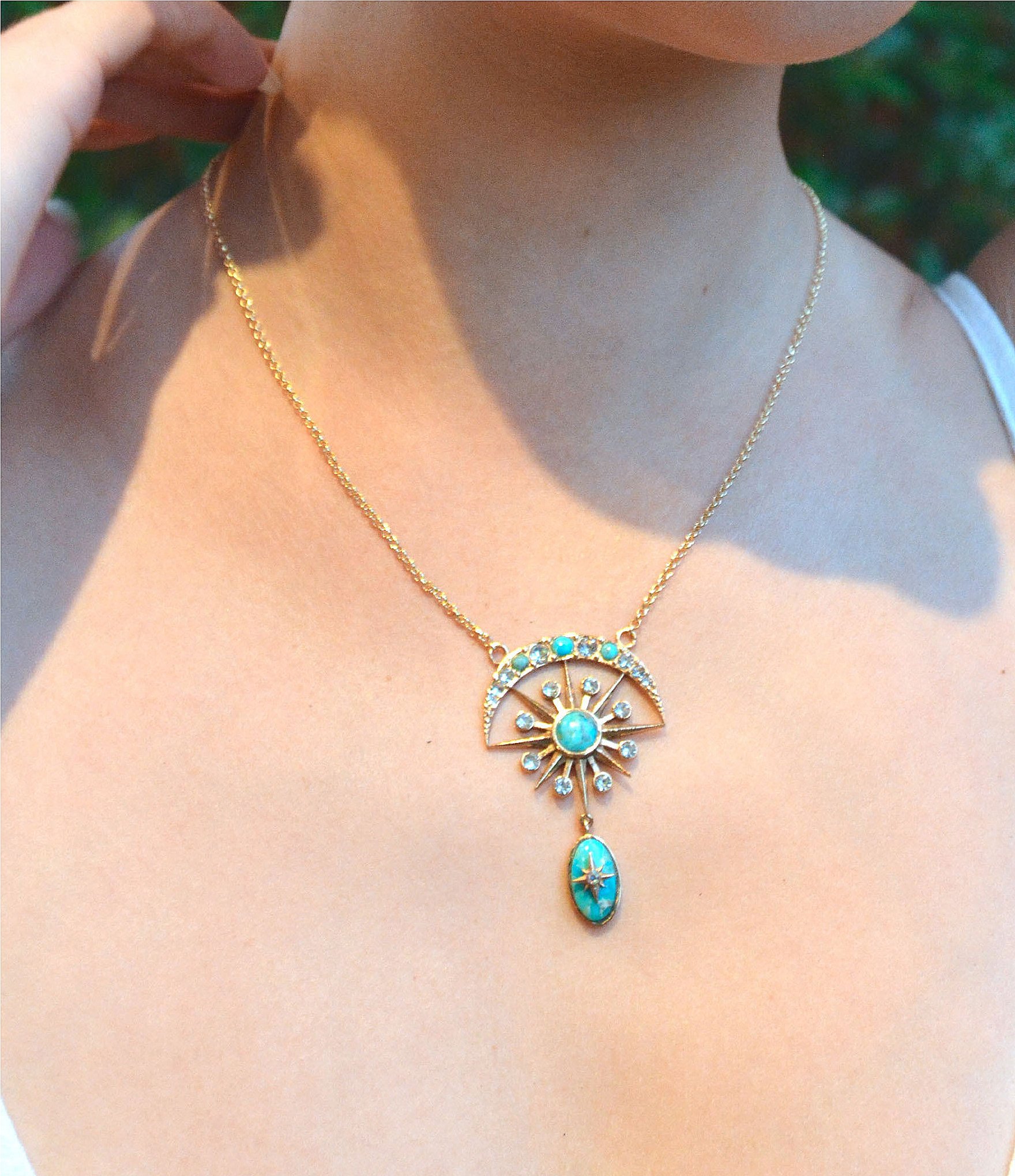 Barse Celestial Blue Turquoise Golden Drop Pendant Necklace