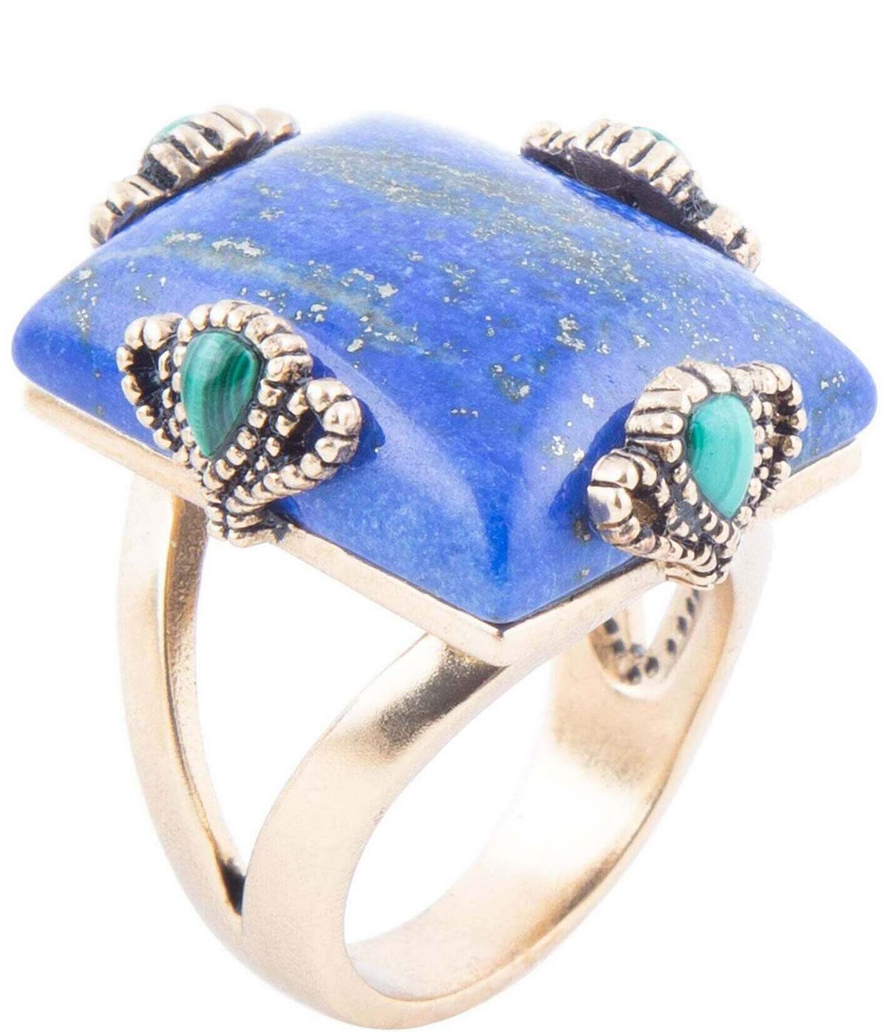 Barse Bronze Detailed Genuine Lapis & Malachite Statement Ring