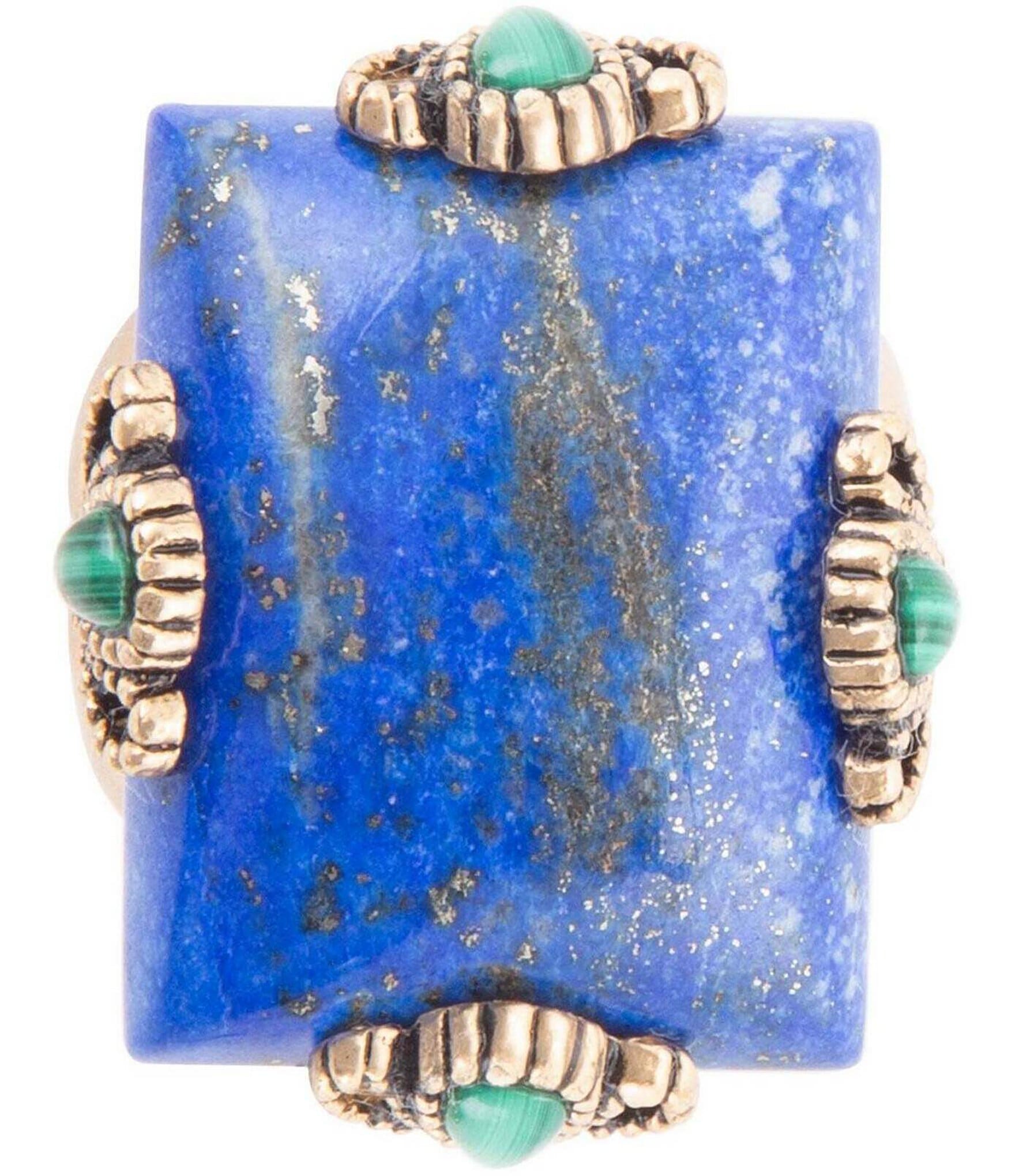 Barse Bronze Detailed Genuine Lapis & Malachite Statement Ring