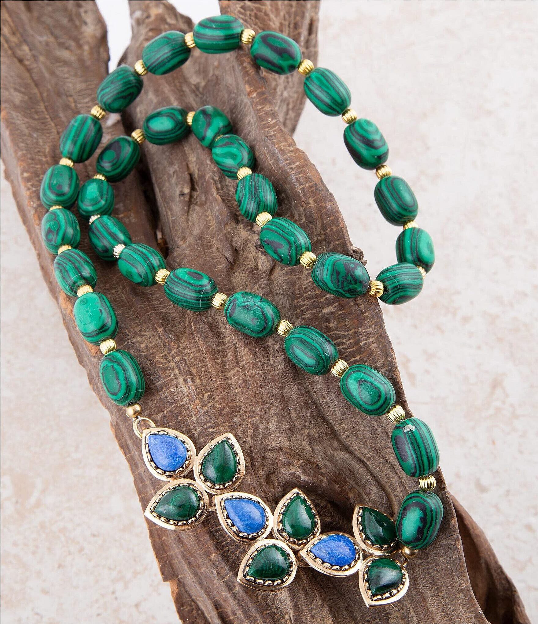 Barse Bronze, Genuine Lapis and Malachite Collar Necklace