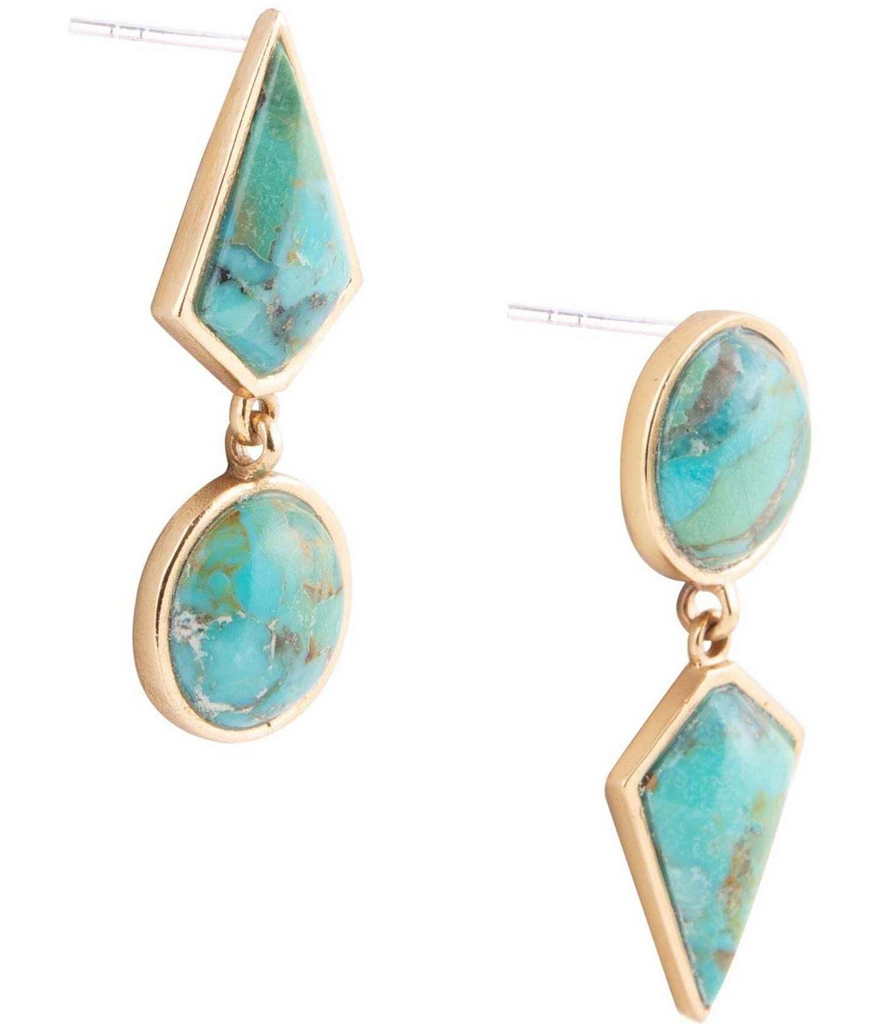 Barse Bronze and Genuine Turquoise Mismatch Drop Earrings