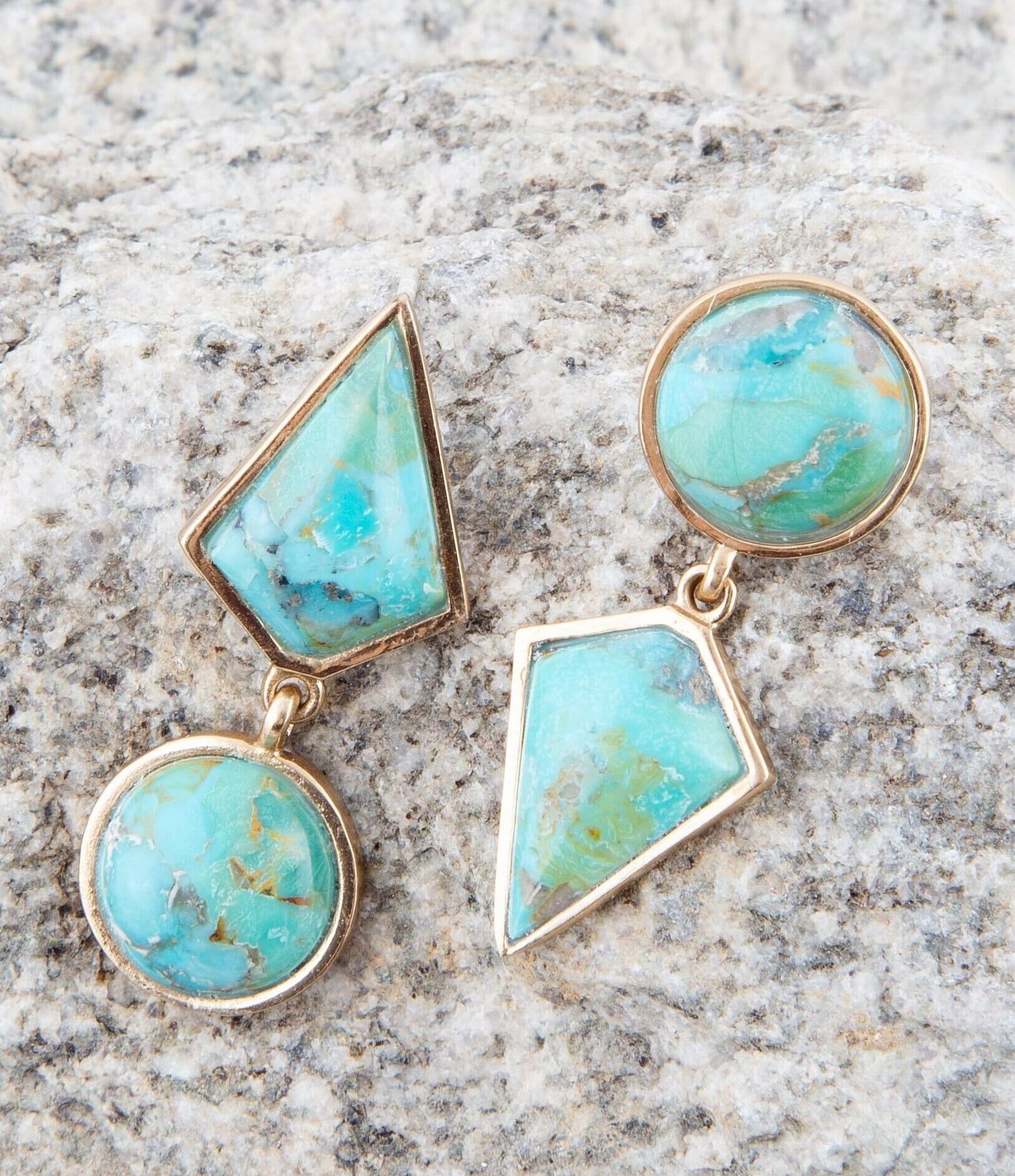 Barse Bronze and Genuine Turquoise Mismatch Drop Earrings