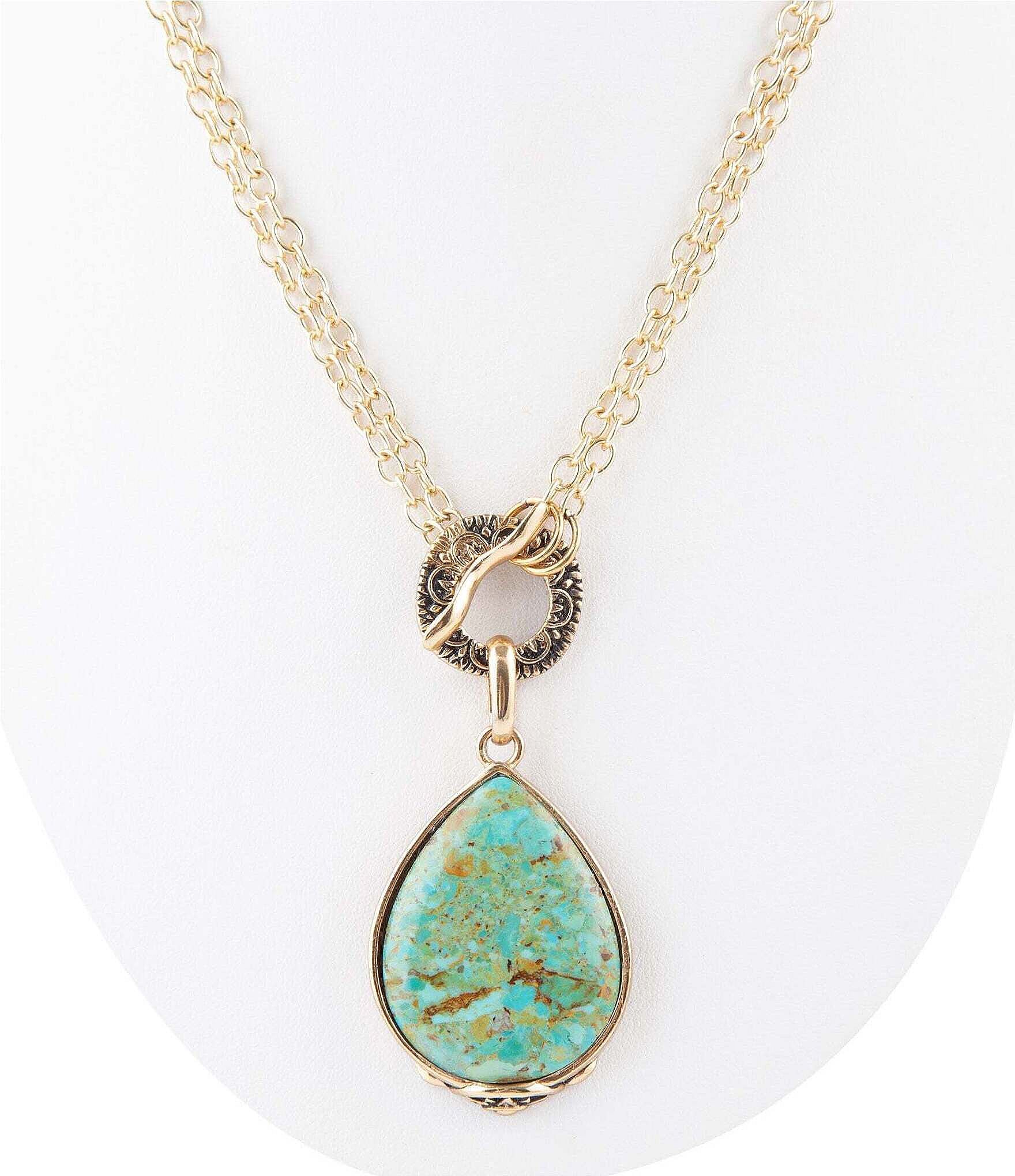 Barse Bronze Genuine Stone Long Pendant Necklace