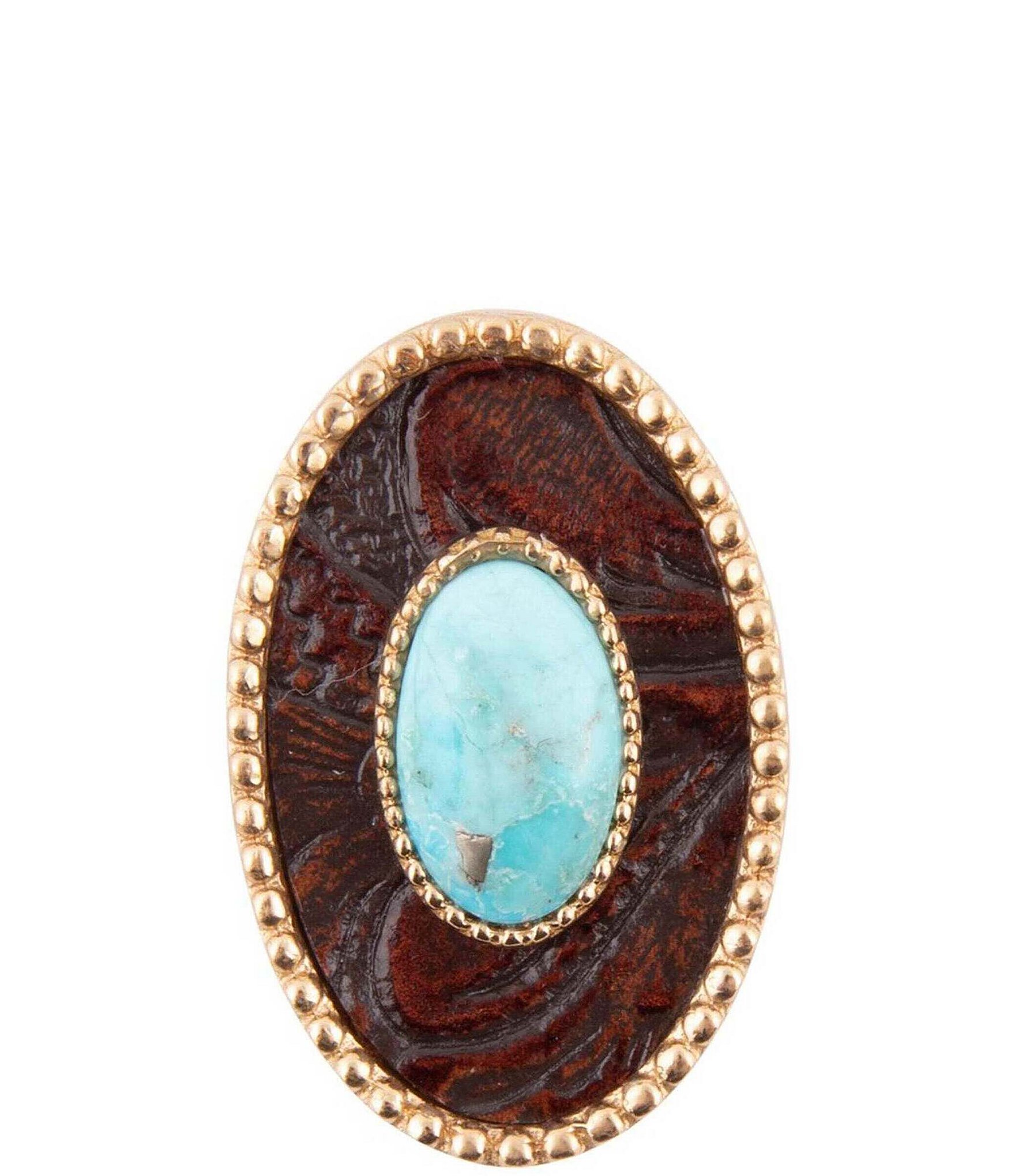Barse Bronze, Genuine Turquoise and Leather Rosette Ranch Statement Ring