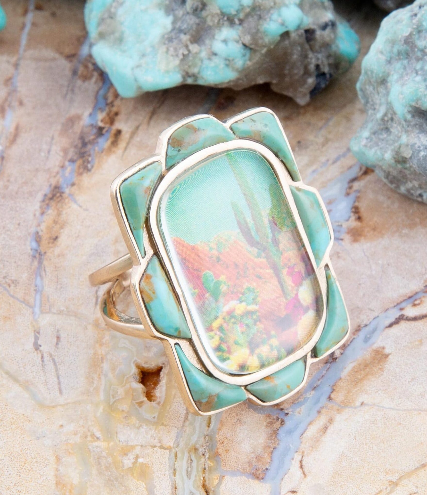 Barse Bronze, Genuine Turquoise and Quartz Statement Ring