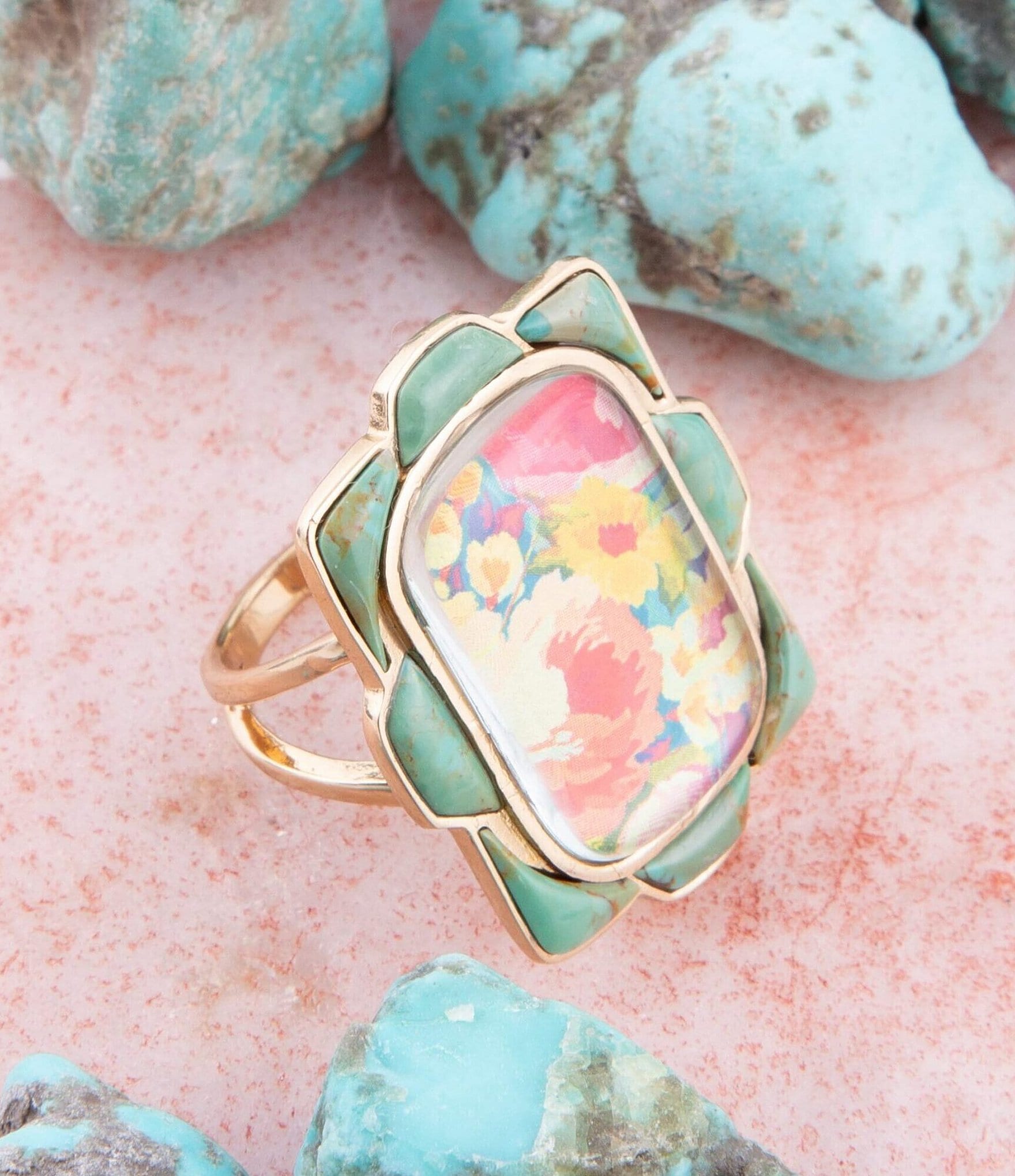 Barse Bronze Genuine Turquoise and Quartz Statement Ring