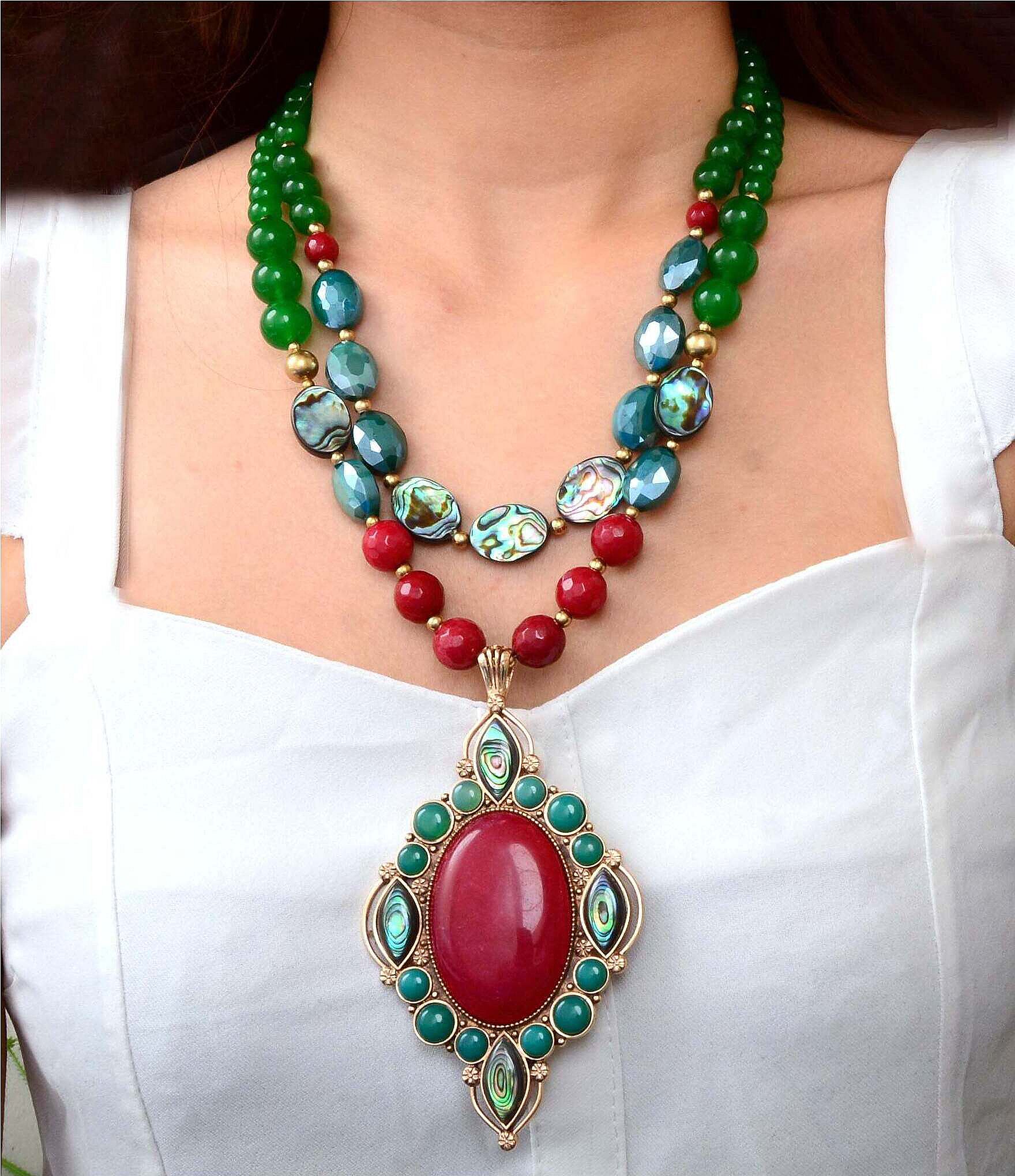 Barse Bronze Inverness Genuine Stone Statement Necklace