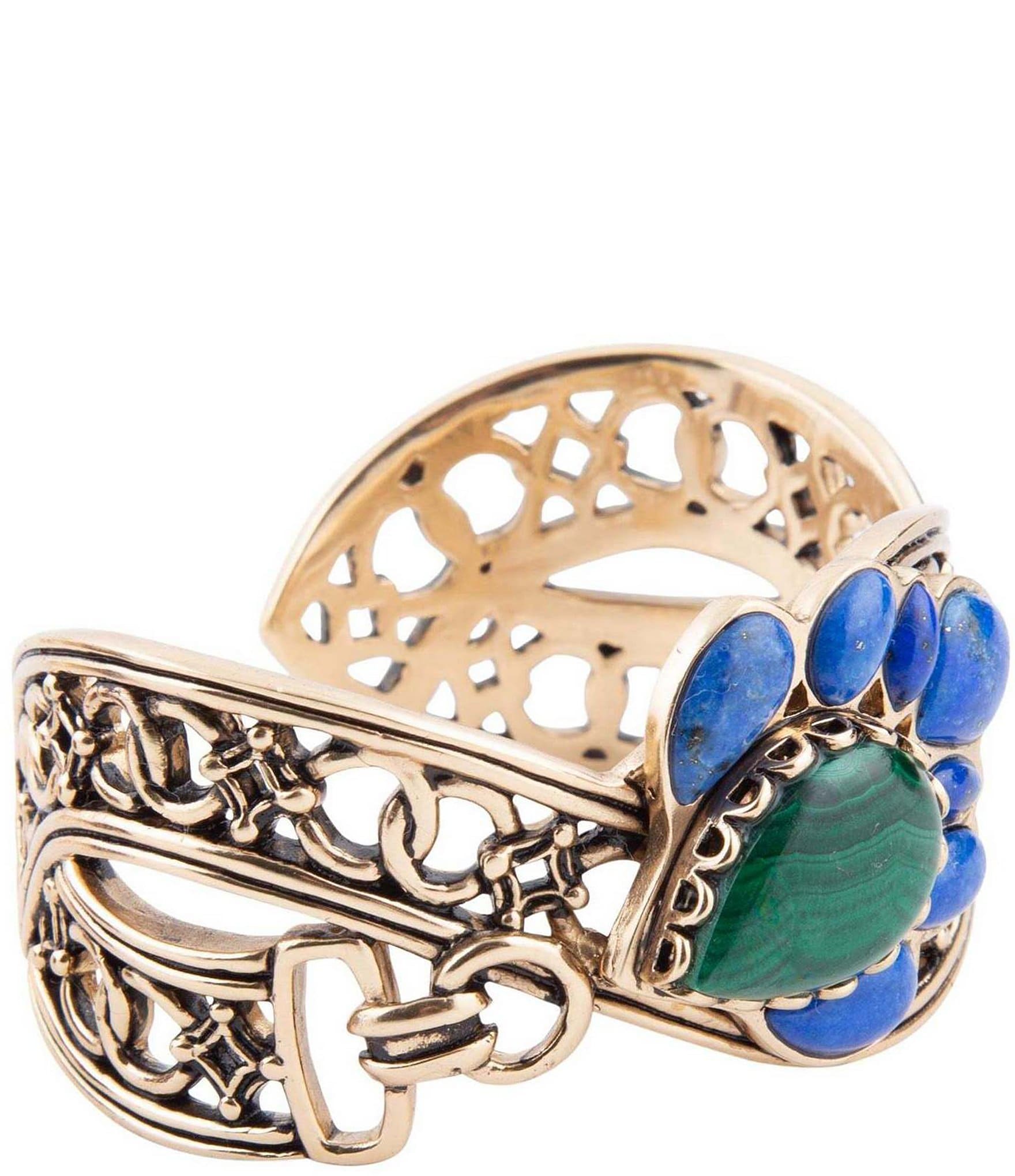 Barse Bronze, Lapis and Malachite Statement Cuff Bracelet