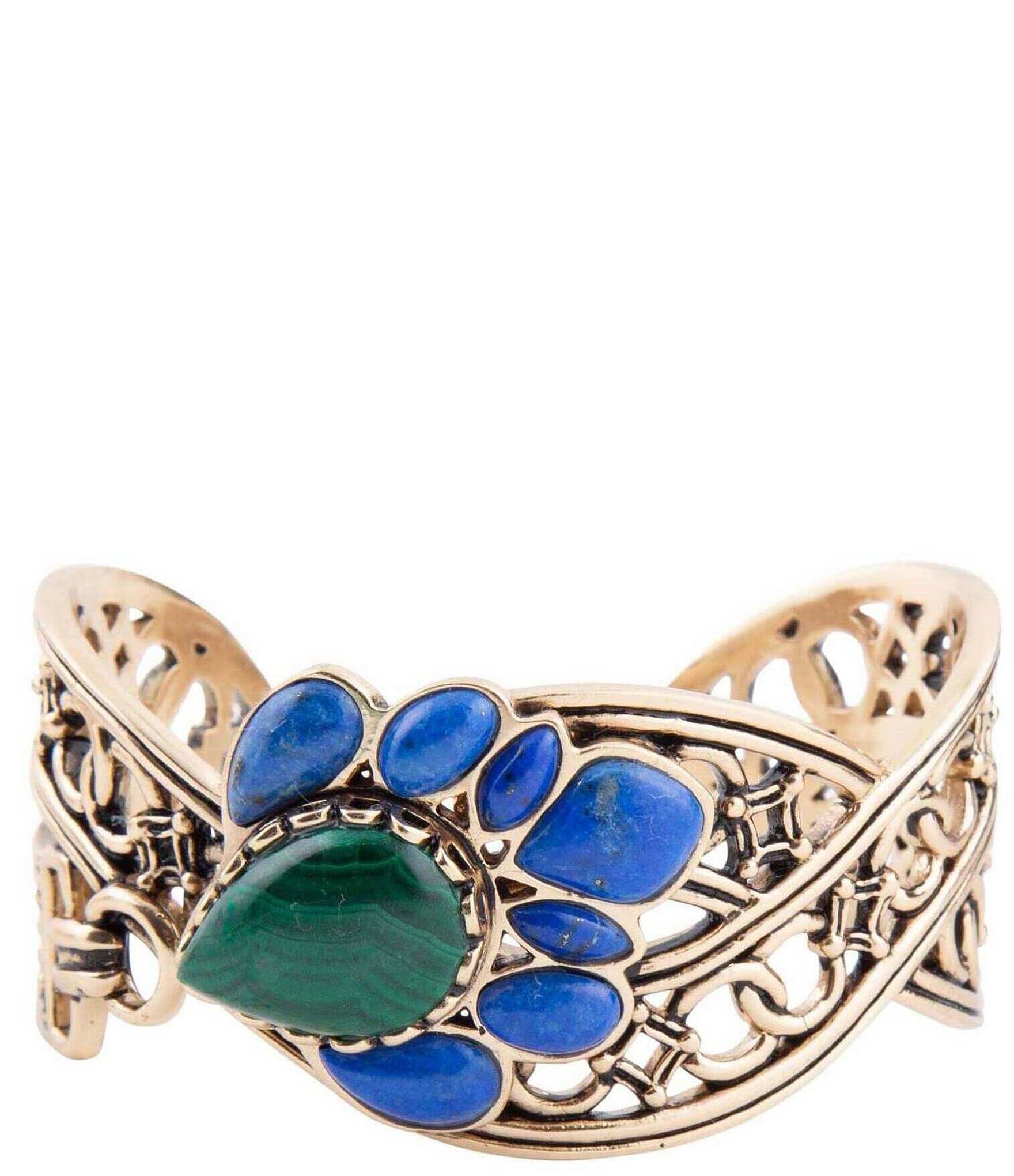 Barse Bronze, Lapis and Malachite Statement Cuff Bracelet