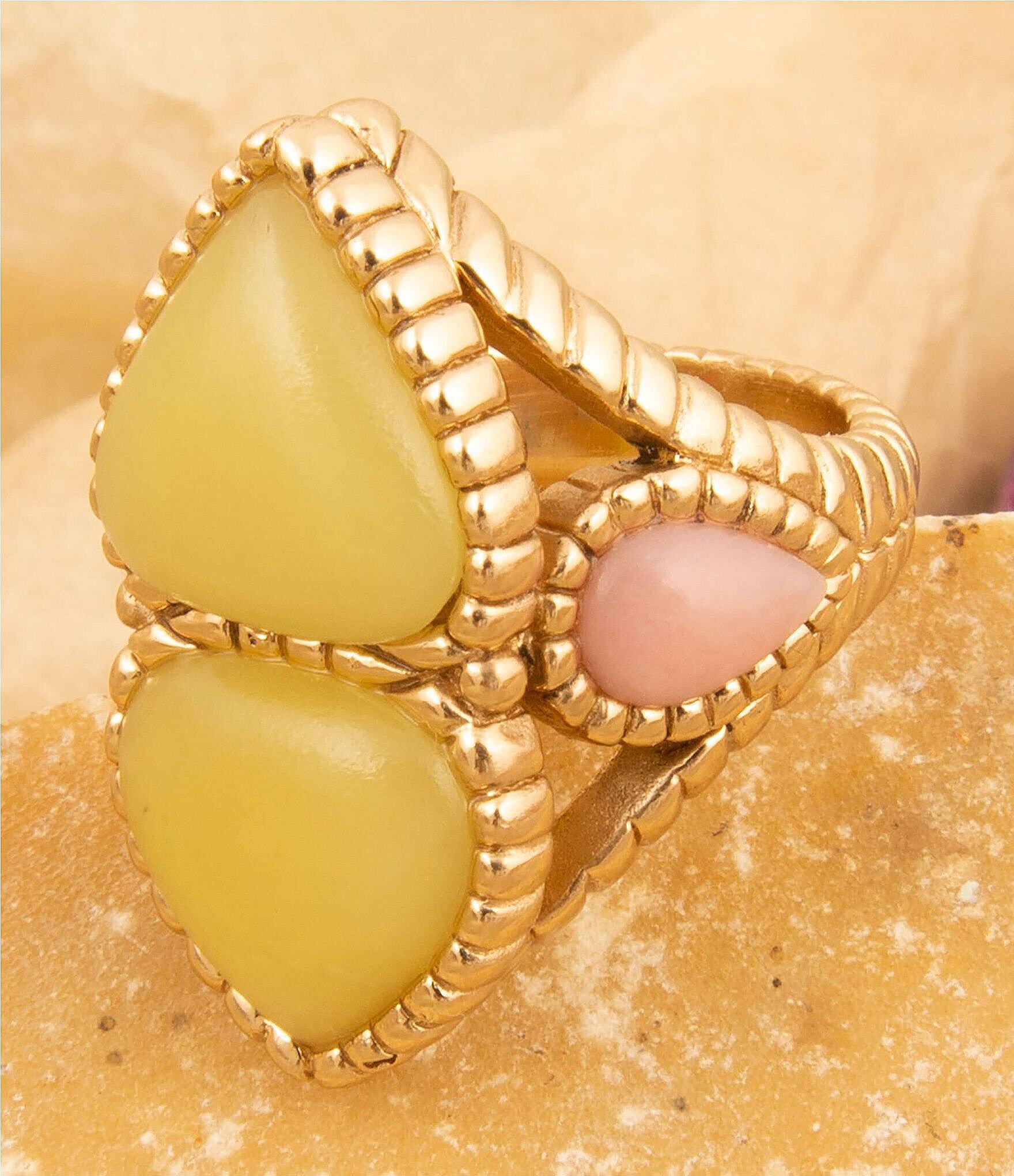 Barse Stargazer Green Jasper Golden Bronze Band Statement Ring