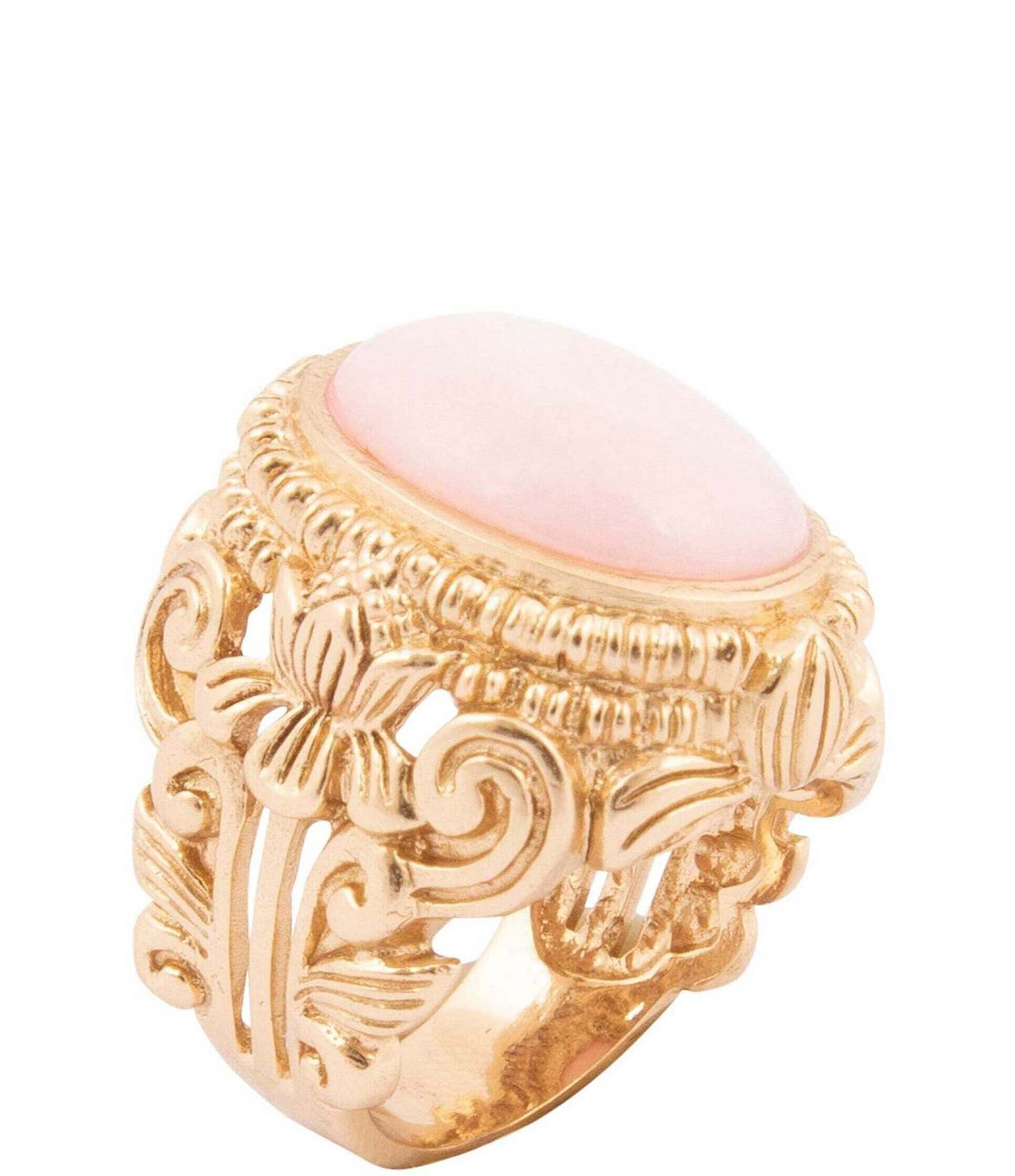 Barse Pink Opal Lotus Golden Statement Ring