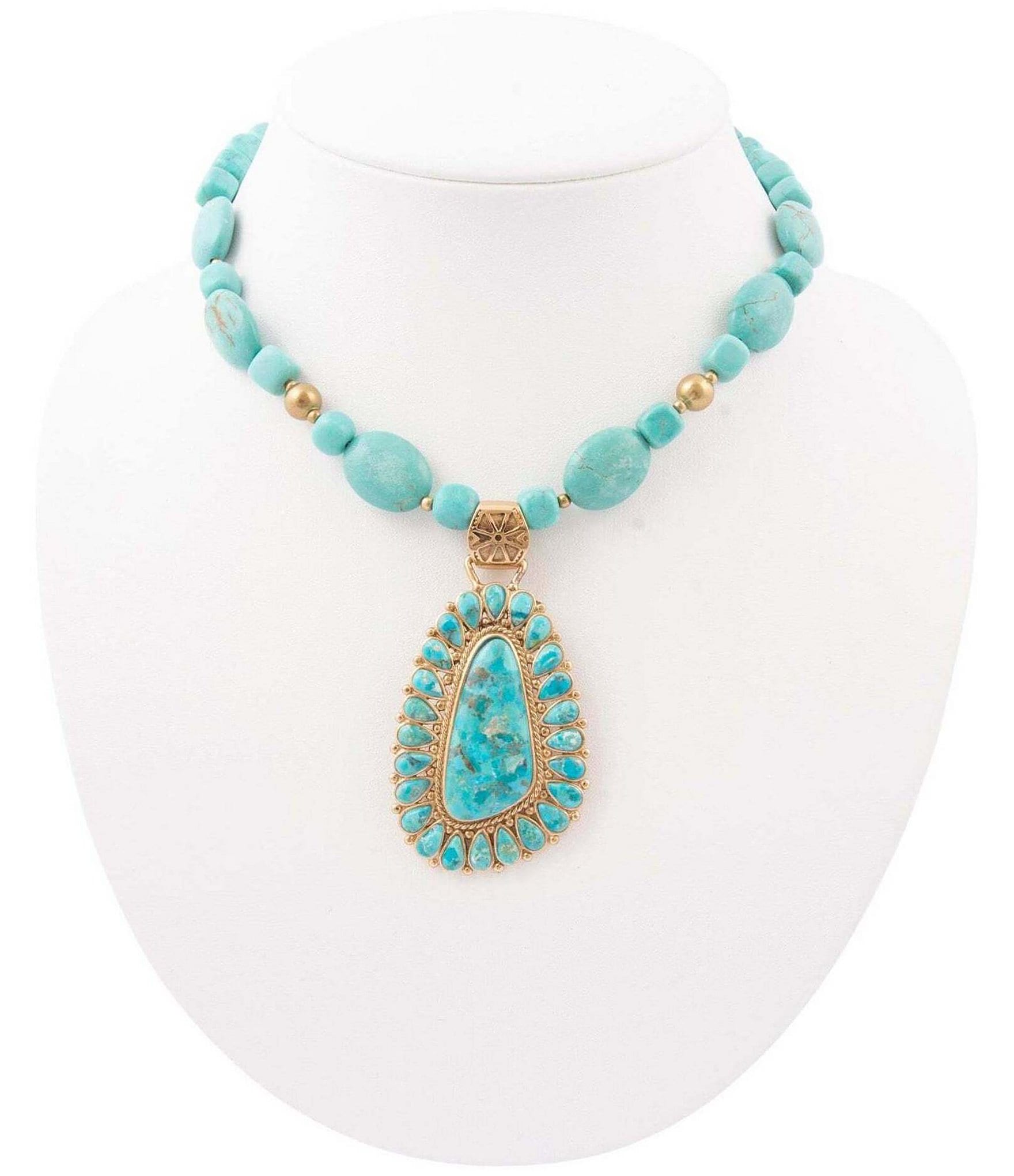 Barse Sedona Turquoise Beaded Golden Statement Pendant Necklace