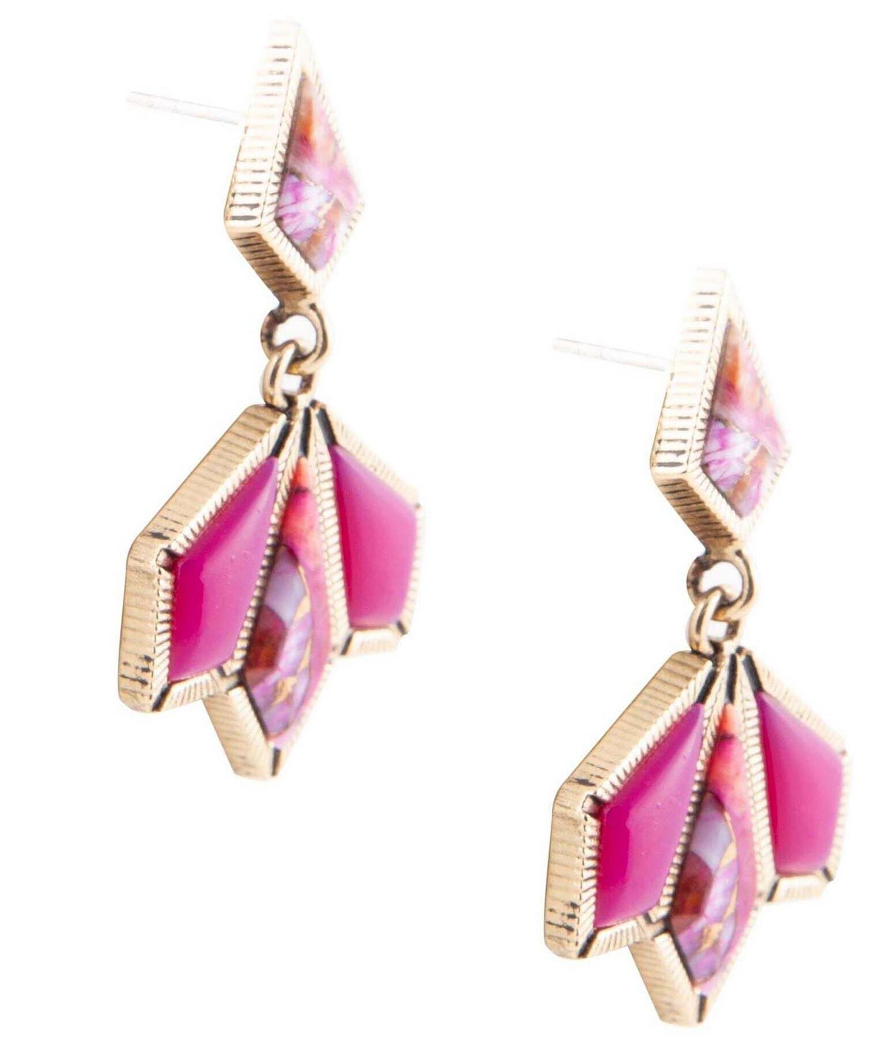 Barse Bronze, Spiny Oyster Matrix and Fuchsia Agate Genuine Stone Drop Earrings