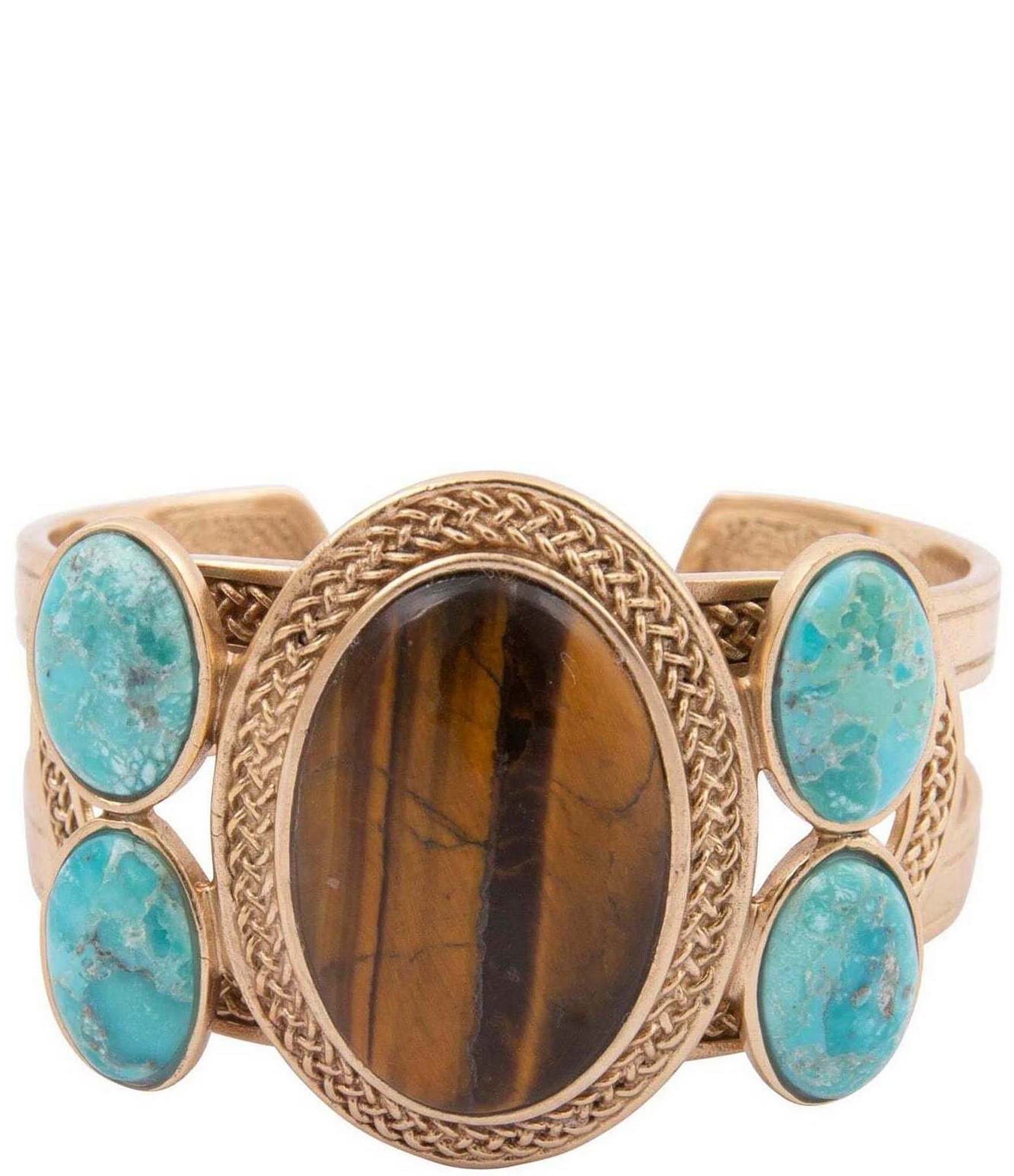 Barse Bronze, Turquoise and Tiger's Eye Elliptical Statement Cuff Bracelet