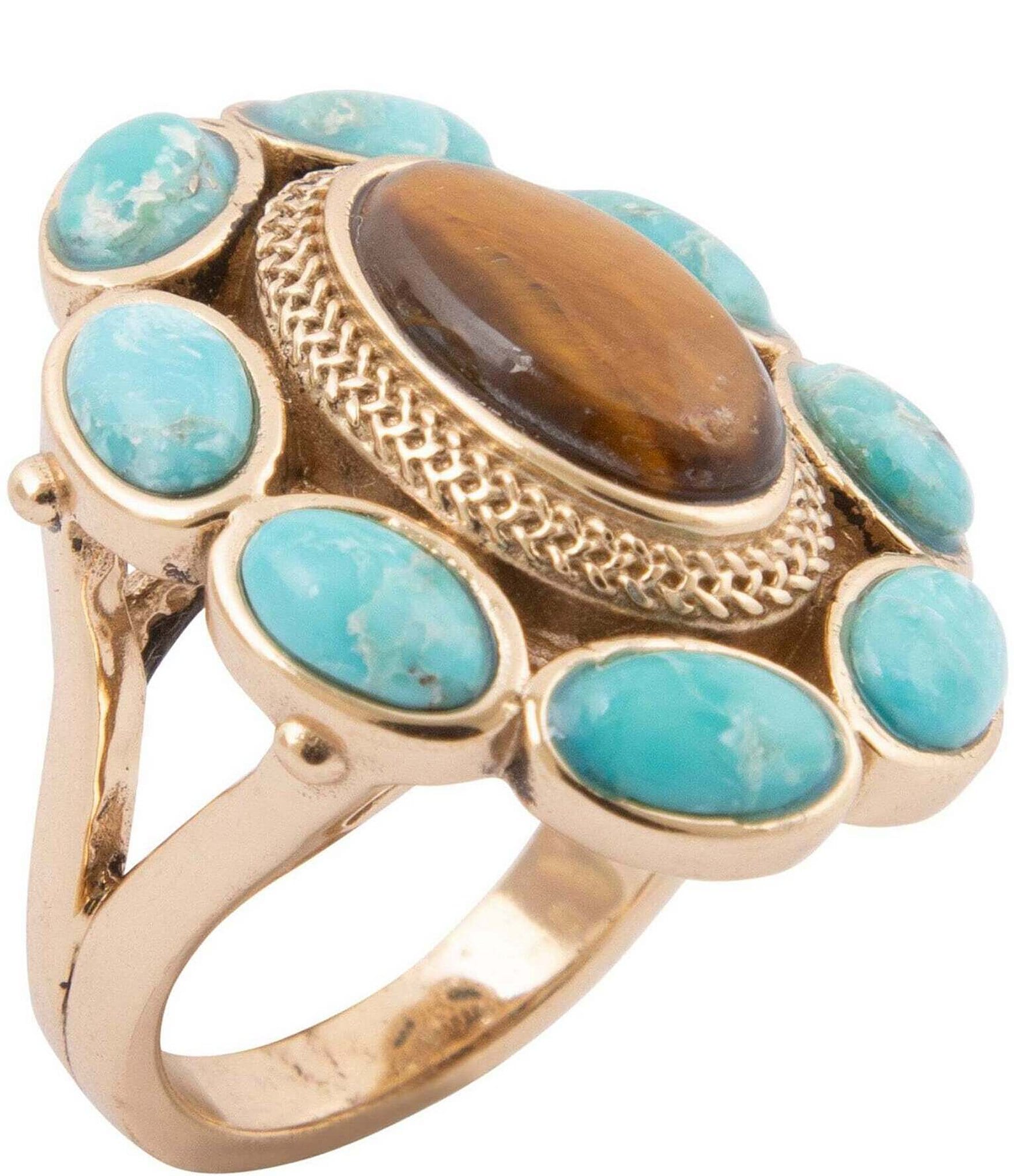 Barse Bronze, Turquoise and Tiger's Eye Elliptical Statement Ring