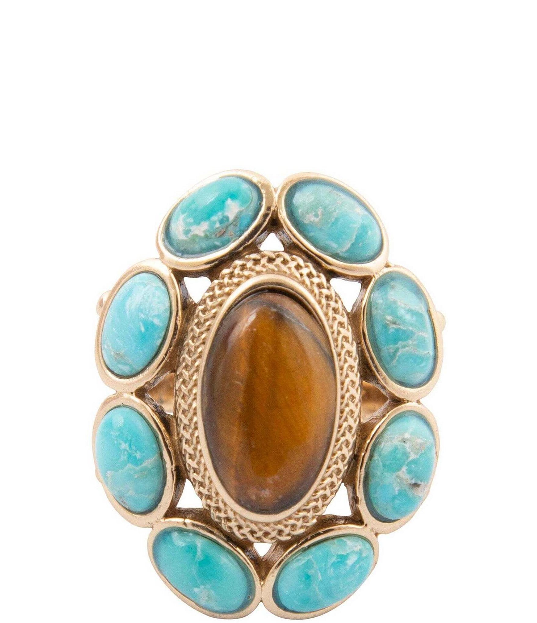 Barse Bronze, Turquoise and Tiger's Eye Elliptical Statement Ring