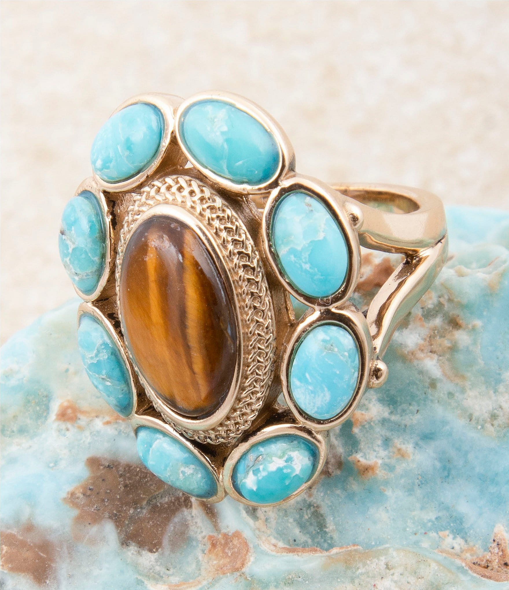 Barse Bronze, Turquoise and Tiger's Eye Elliptical Statement Ring