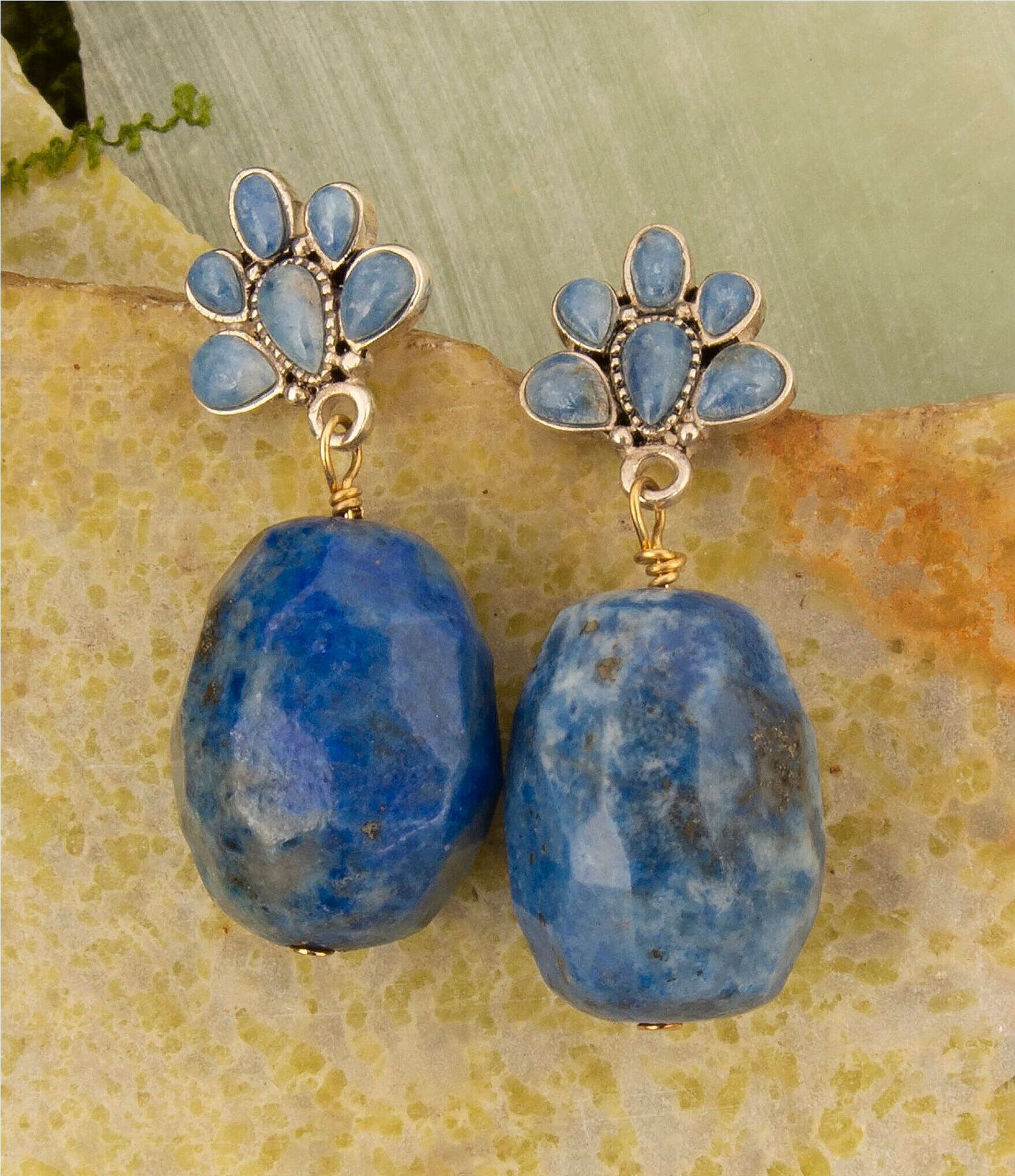 Barse Denim Blue Lapis Sterling Silver Concho Drop Earrings