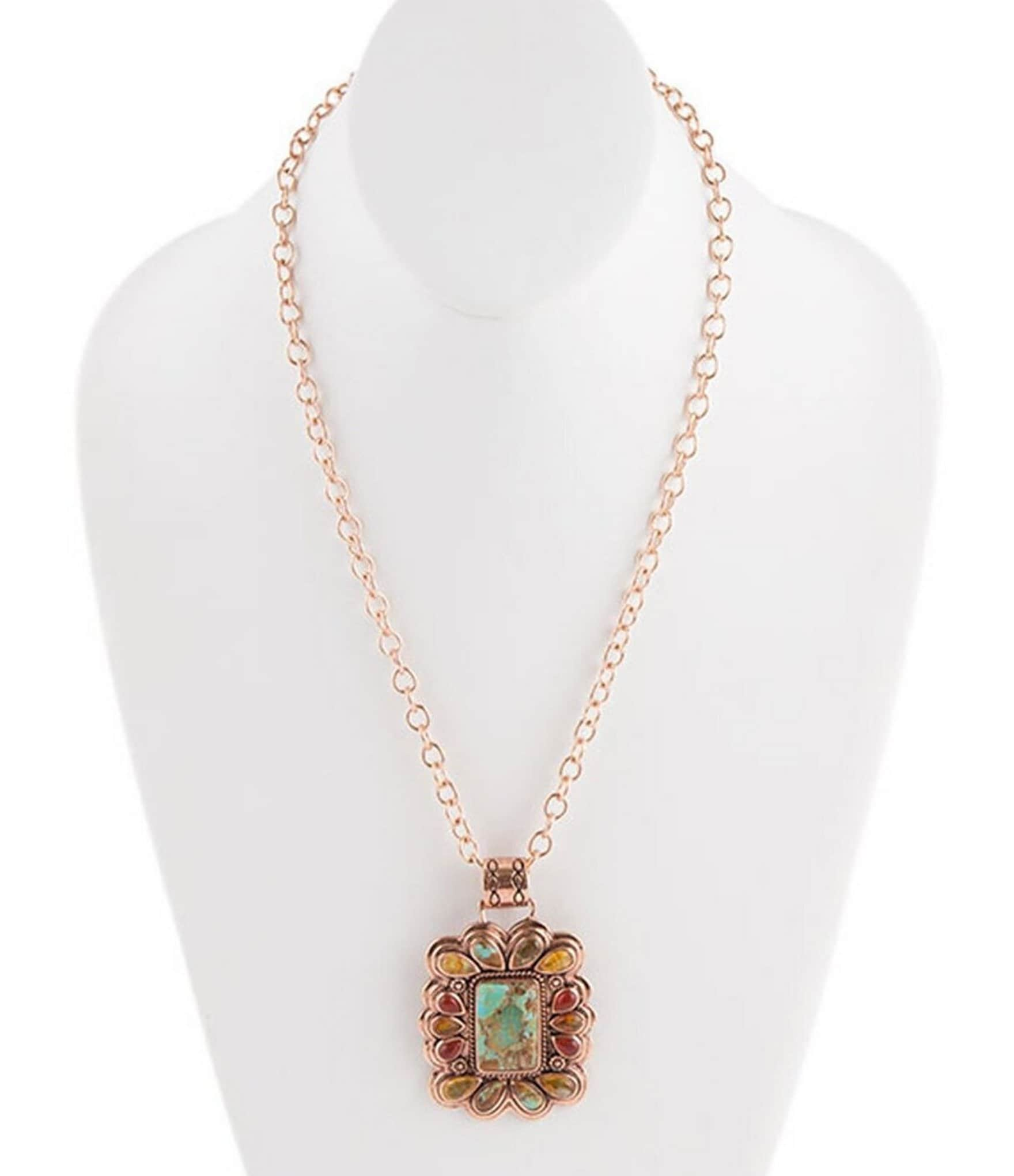 Barse Copper and Genuine Stone Pendant Statement Necklace