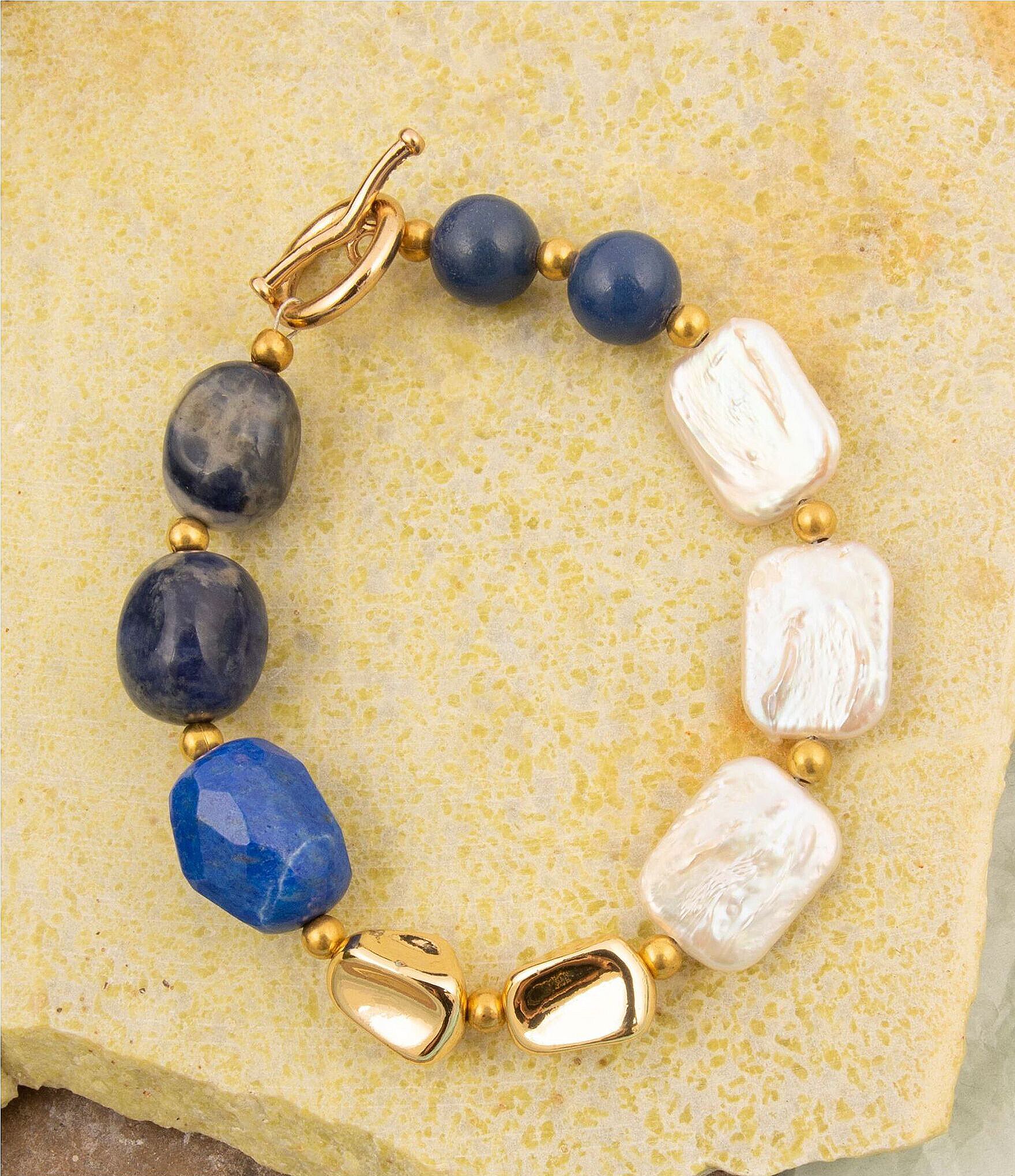 Barse Denim Friendly Lapis and Pearl Line Bracelet