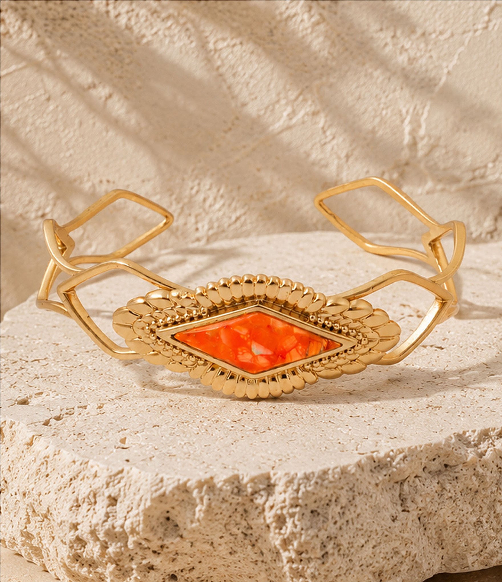 Barse Desert Ember Golden And Bright Orange Magnesite Cuff Bracelet