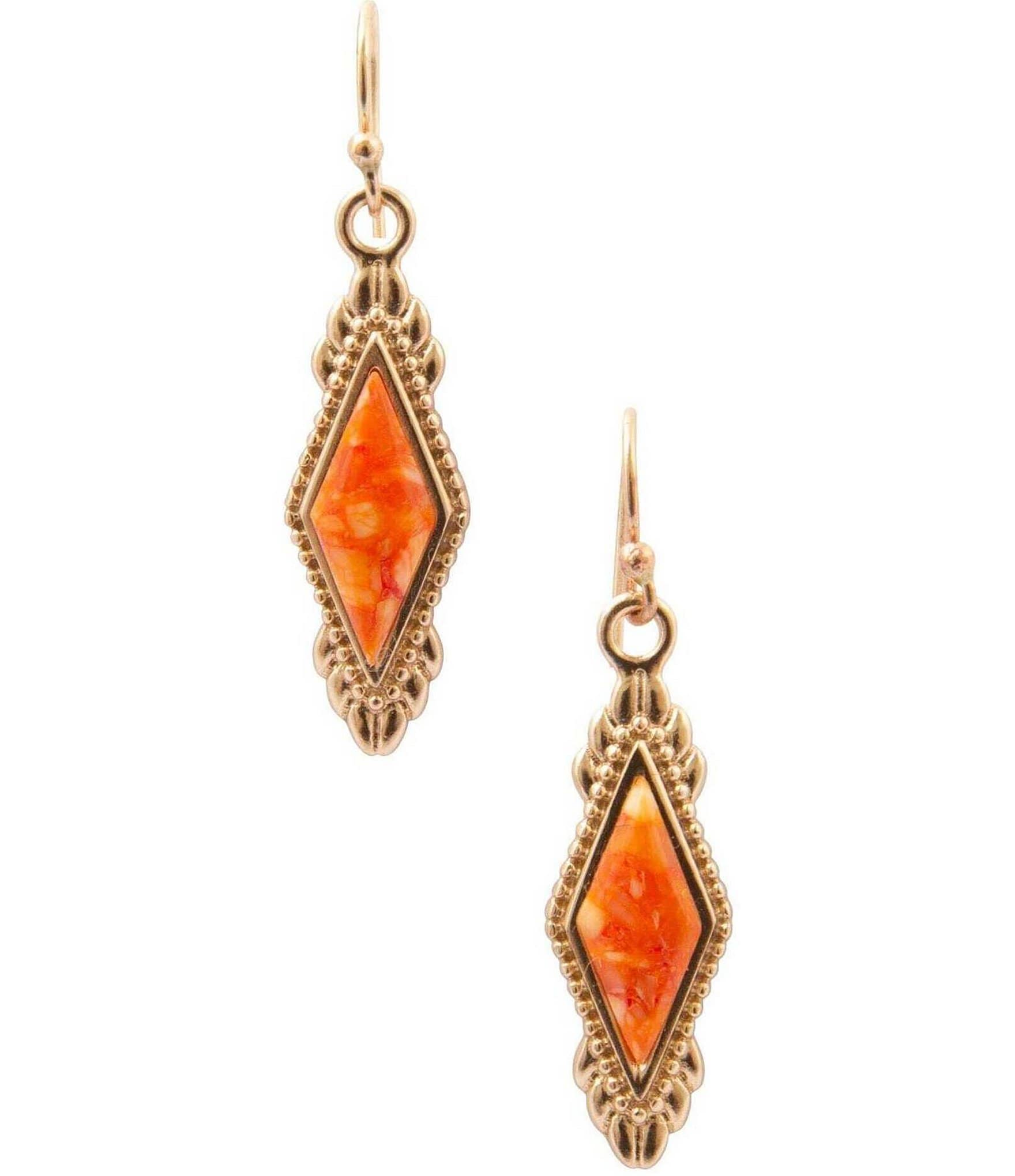 Barse Desert Ember Golden And Bright Orange Magnesite Drop Earrings