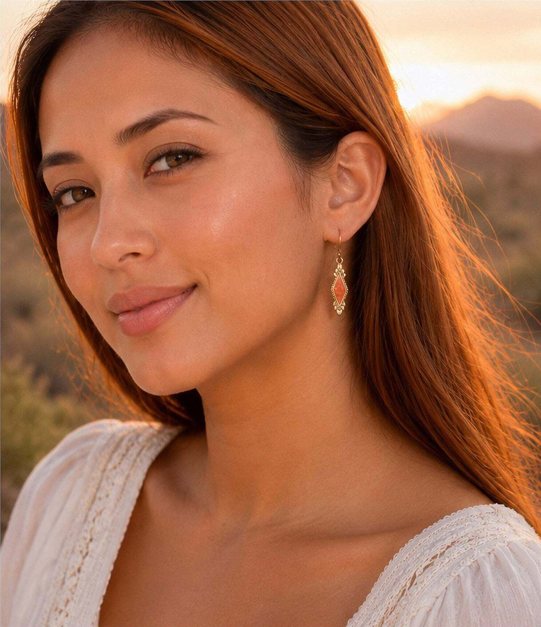 Barse Desert Ember Golden And Bright Orange Magnesite Drop Earrings