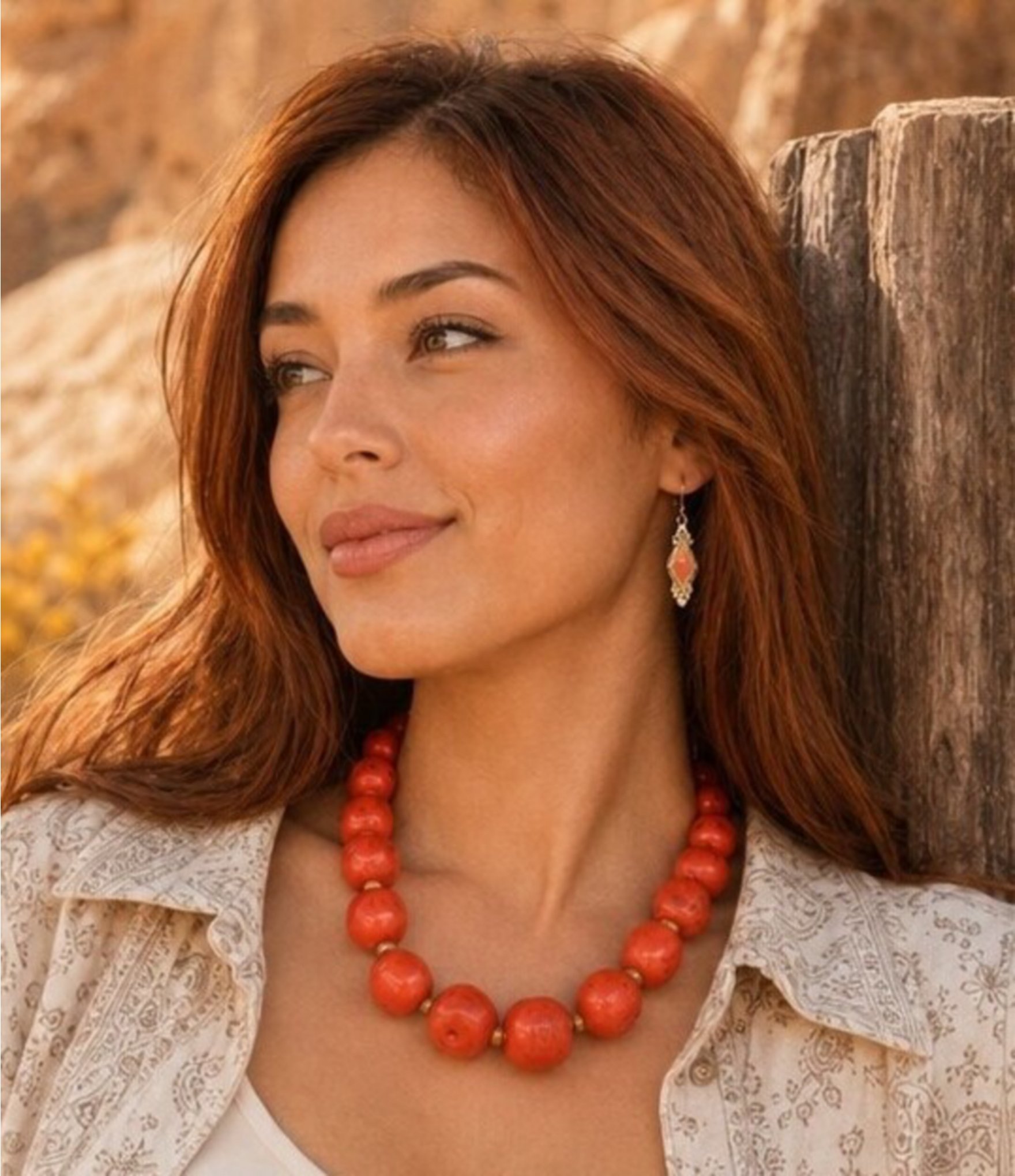Barse Desert Ember Golden And Bright Orange Magnesite Drop Earrings