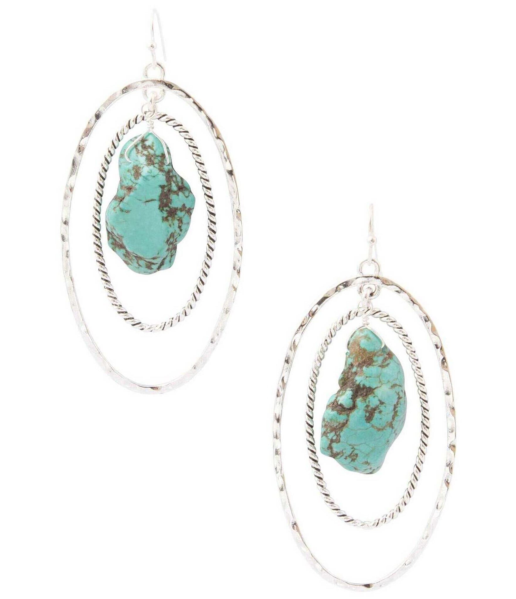 Barse Desert Halo Turquoise Magnesite Statement Drop Earrings